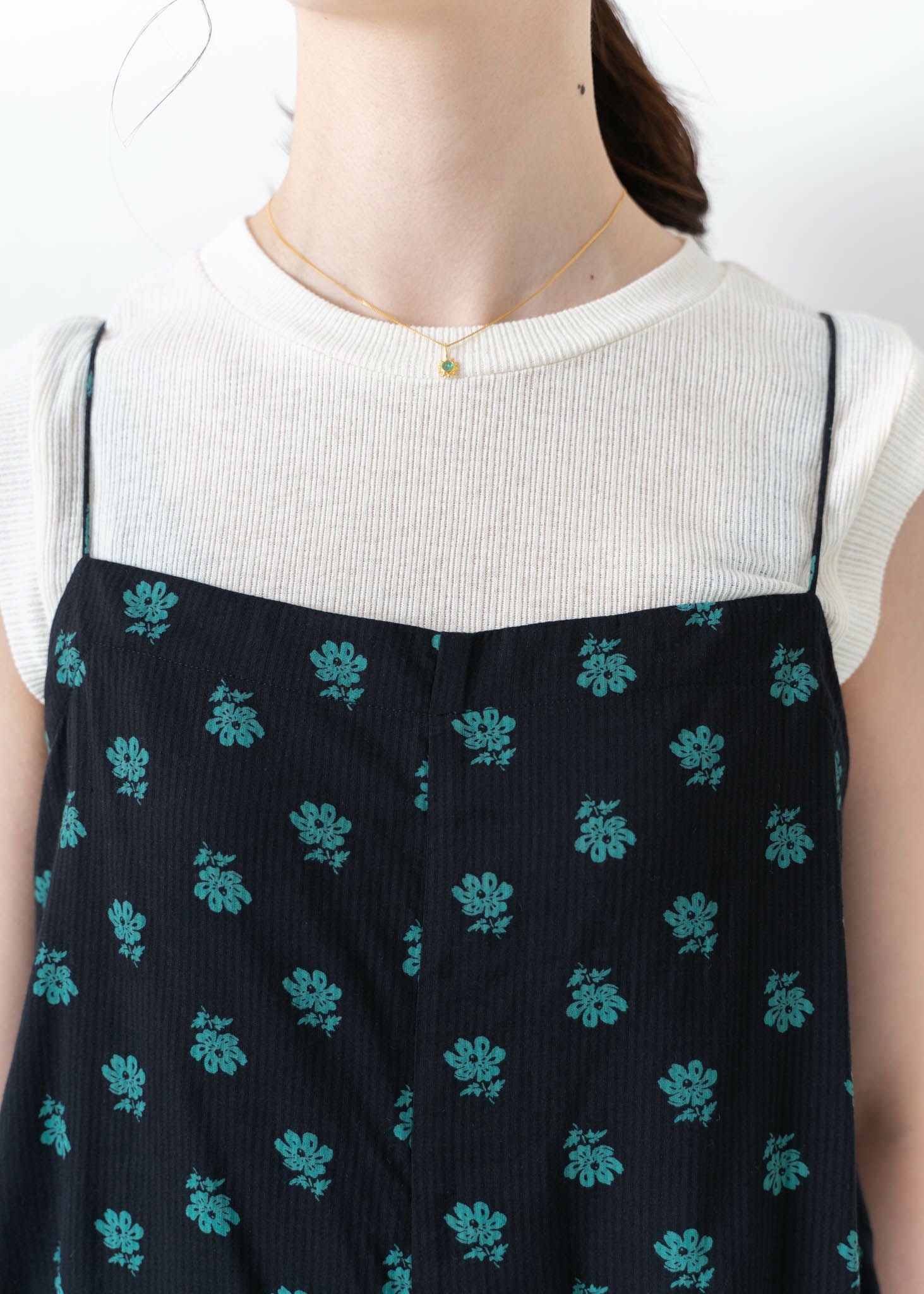 Cotton Dobby Stripe Flower Print Cami All In One