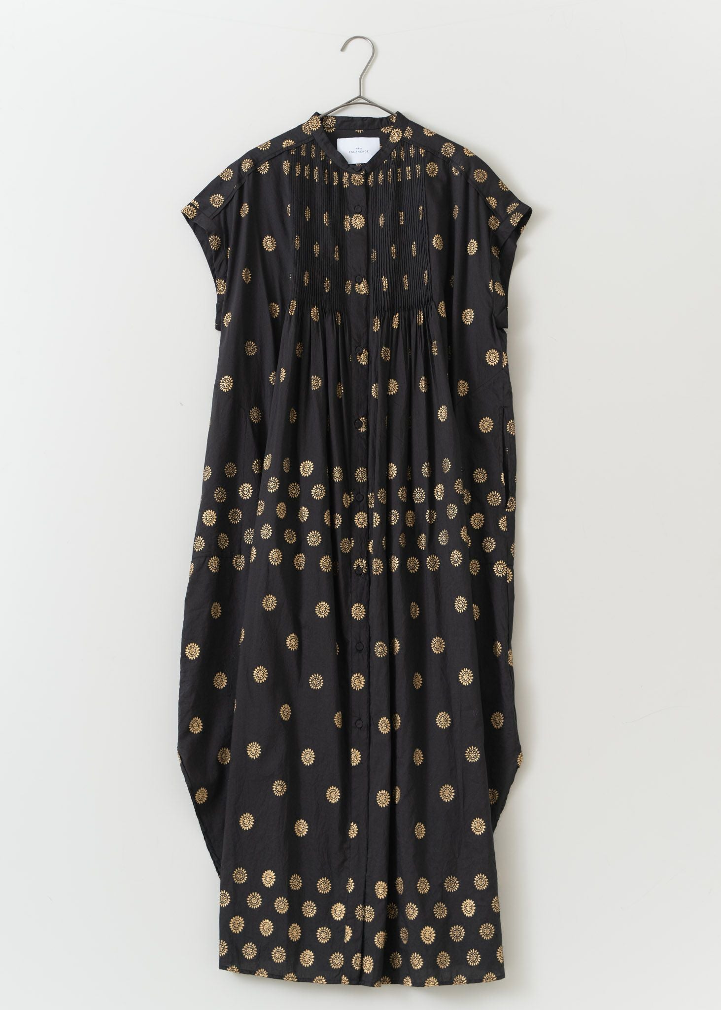 Cotton Silk Gold Print Shirts Dress