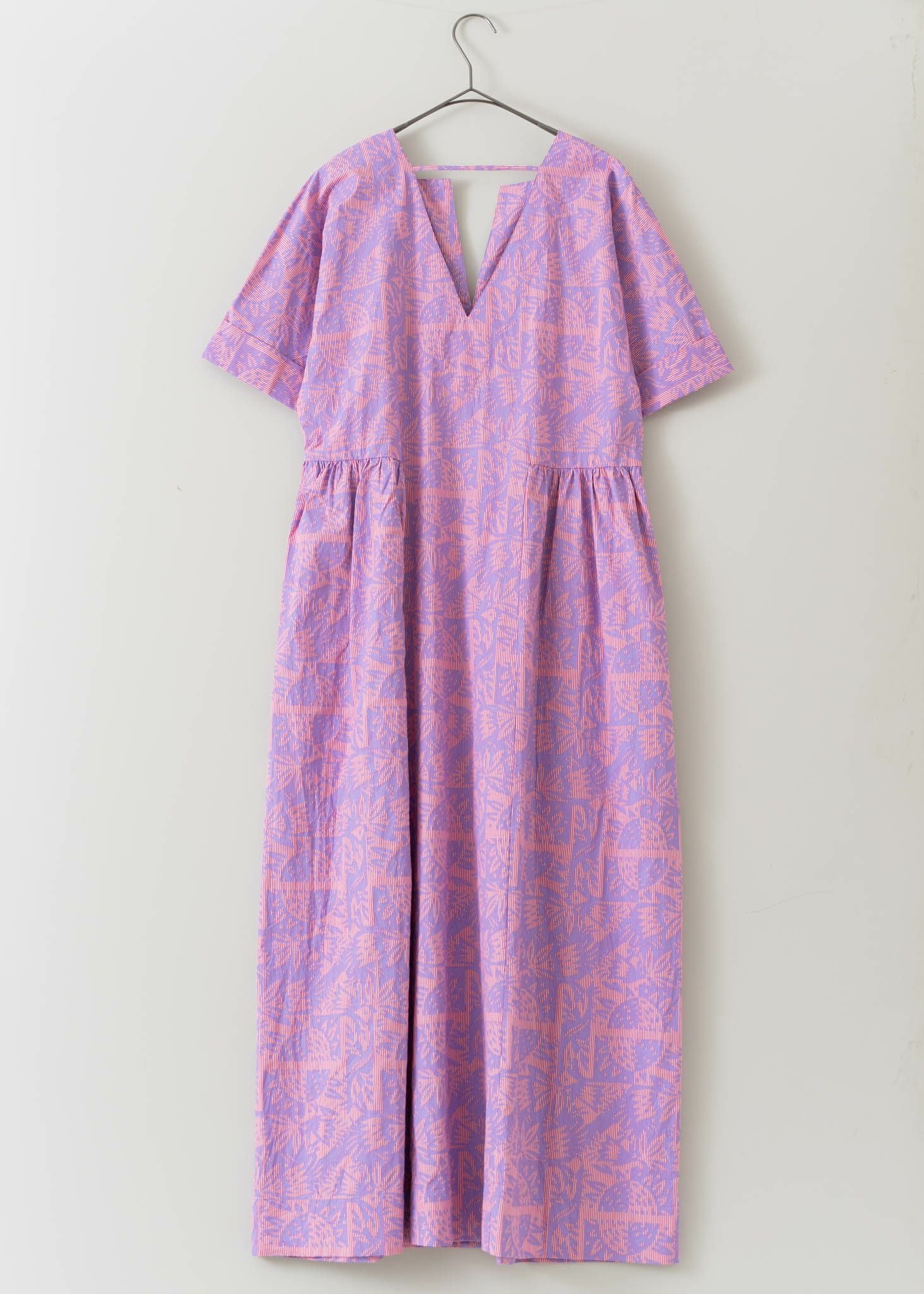 Poplin Stripe Block Print Short Sleeve Dress