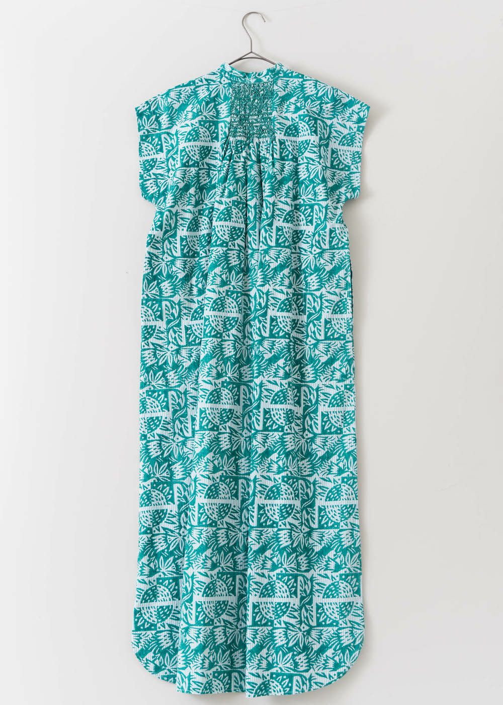 Poplin Stripe Block Print Smocking Sleeveless Dress