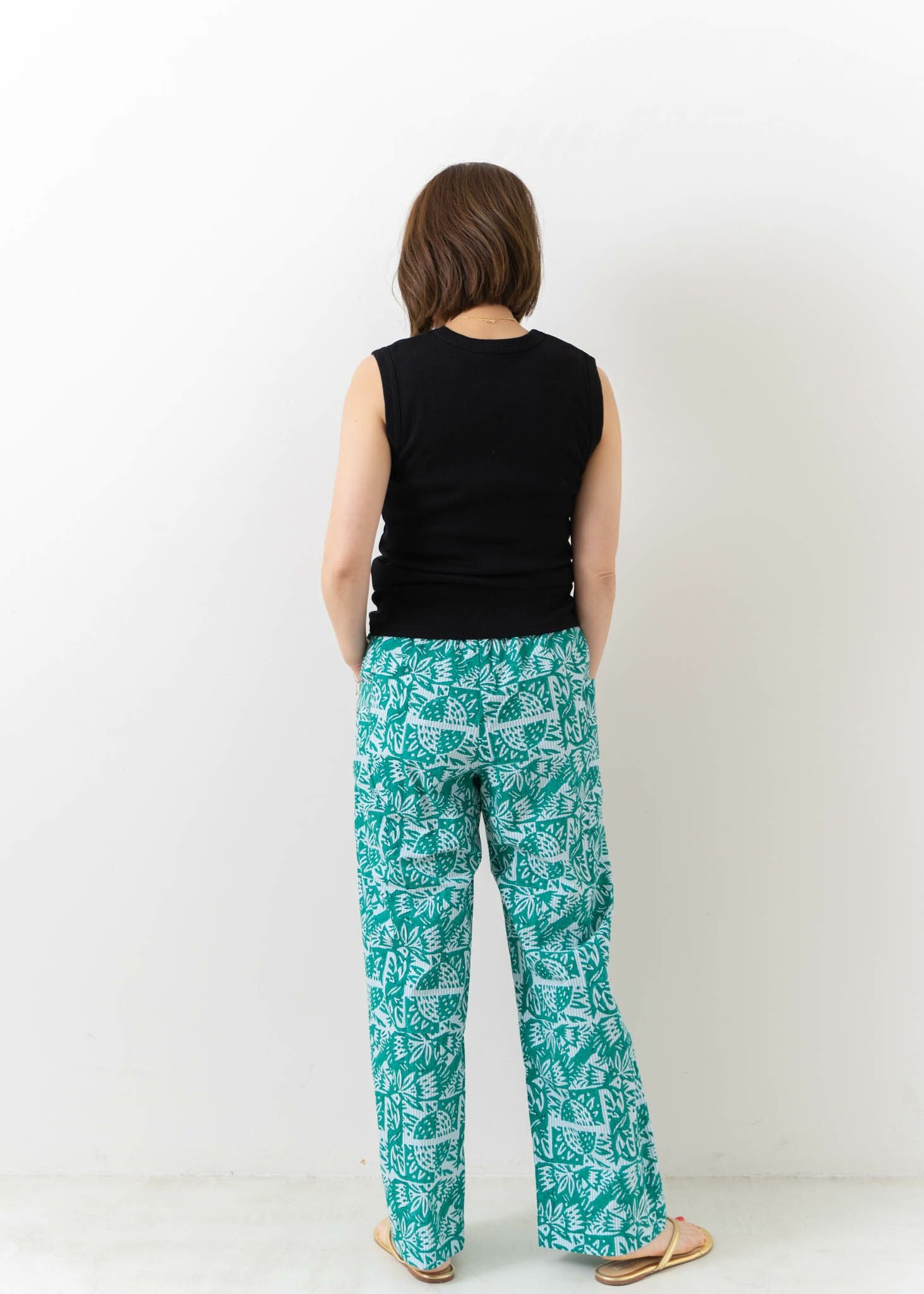 Poplin Stripe Block Print Pants