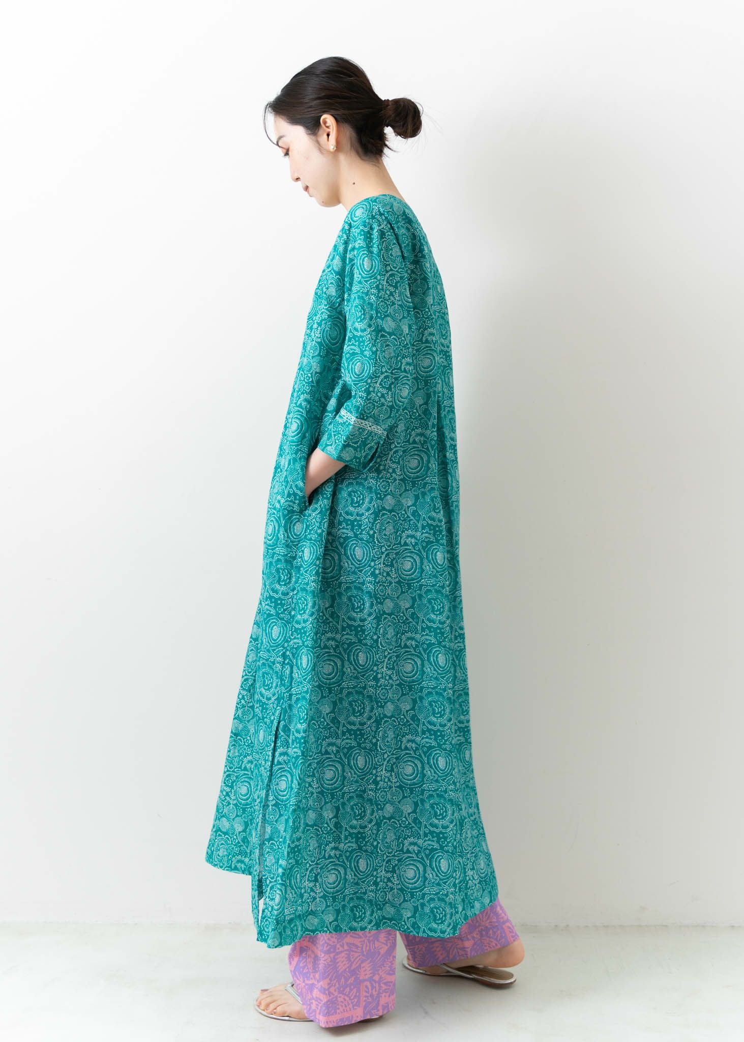 Cotton Linen Print Kaftan Dress
