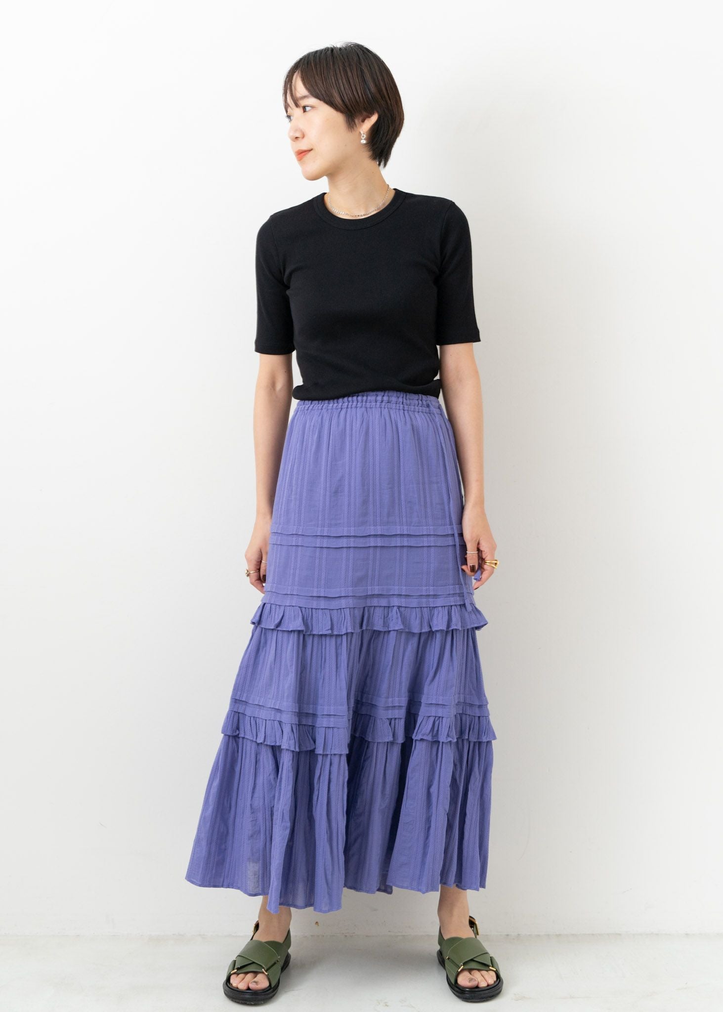 Cotton Stripe Jqd Frill Skirt