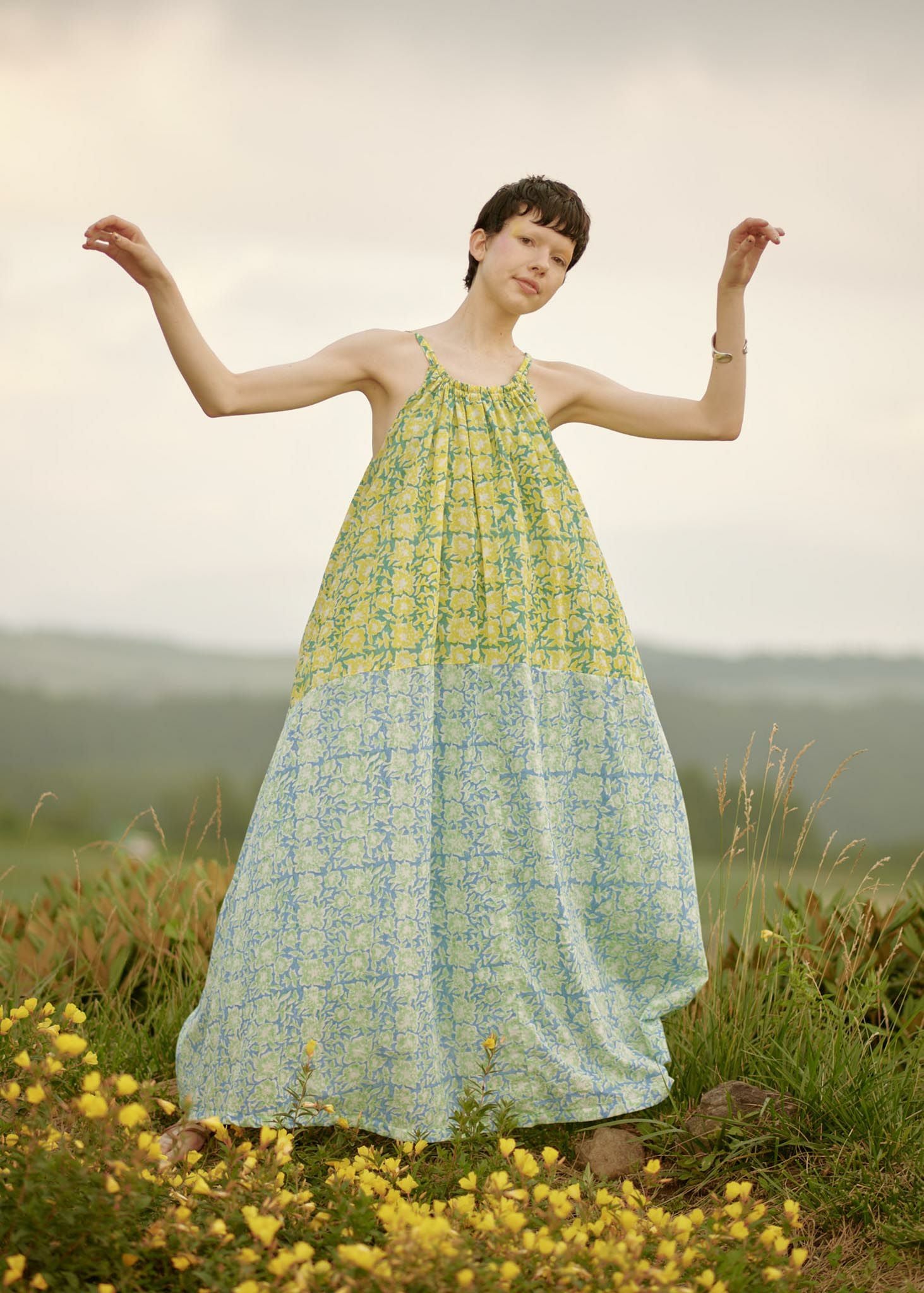 Cotton Block Flower Print Cami Dress