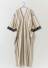 Cotton Silk Stripe Embroidery Dress