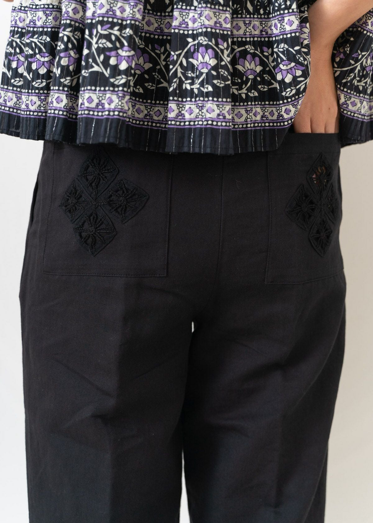 Cotton Linen Tape Embroidery Cutwork Pants