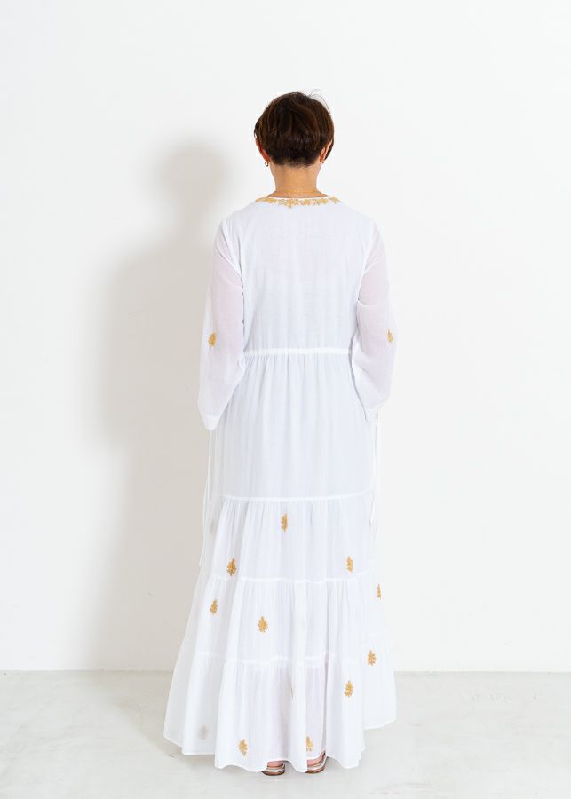 Cotton Chikan Embroidery V-Neck Dress | Pasand by ne Quittez pas 