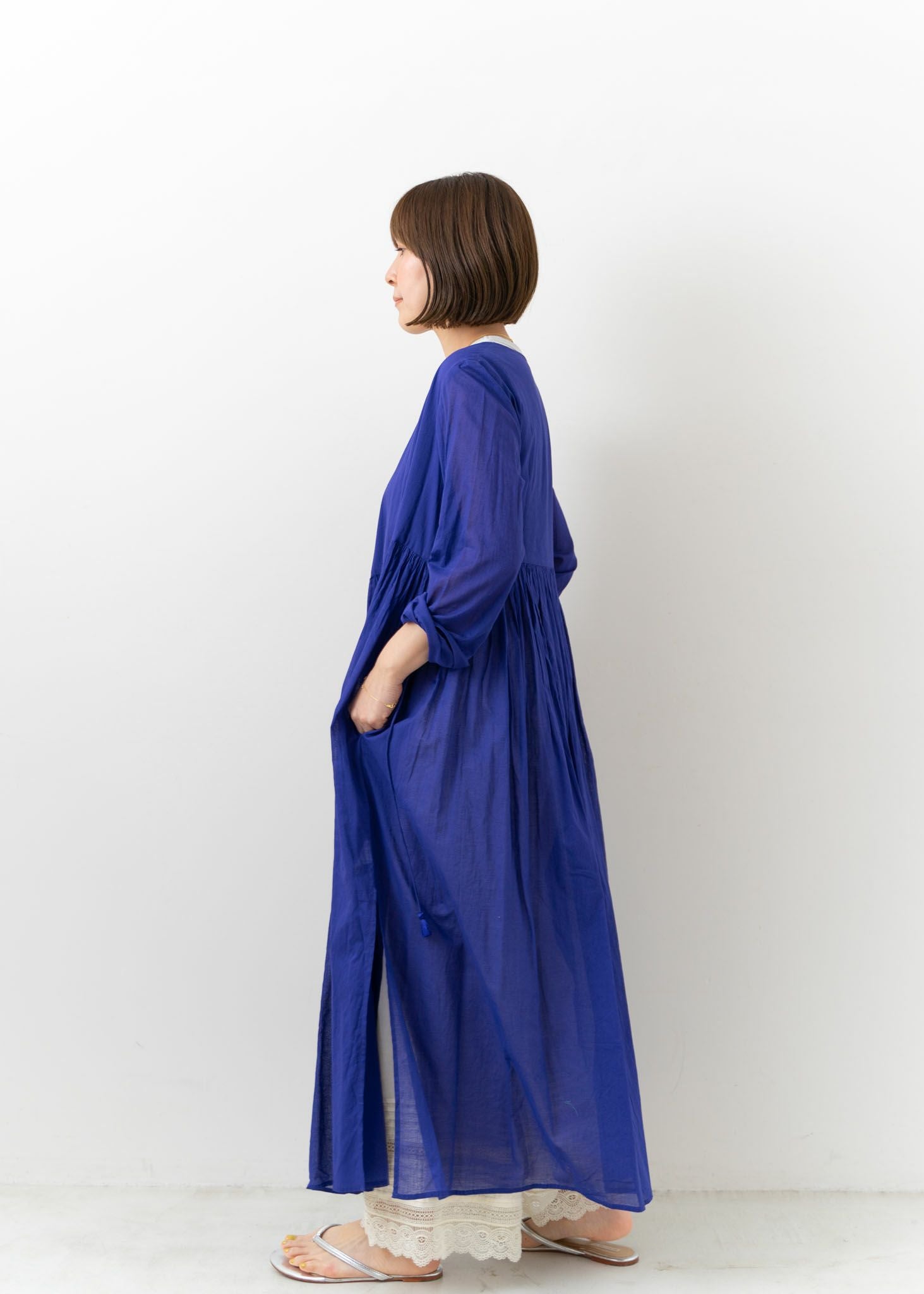 Cotton Voile Plain Crossover Gown -Royal-