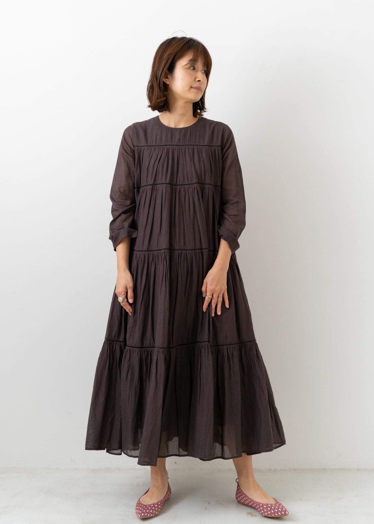 Cotton Voile Tiered Maxi Dress Charcoal