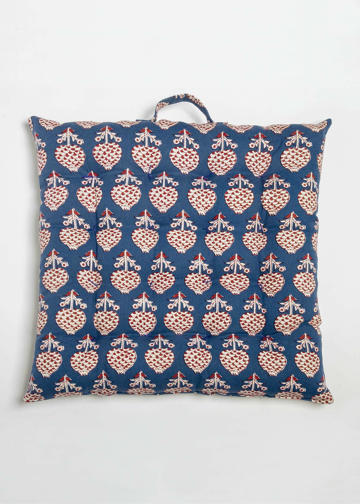 Cotton Canvas Hand Printed Seat Cushion With Handle