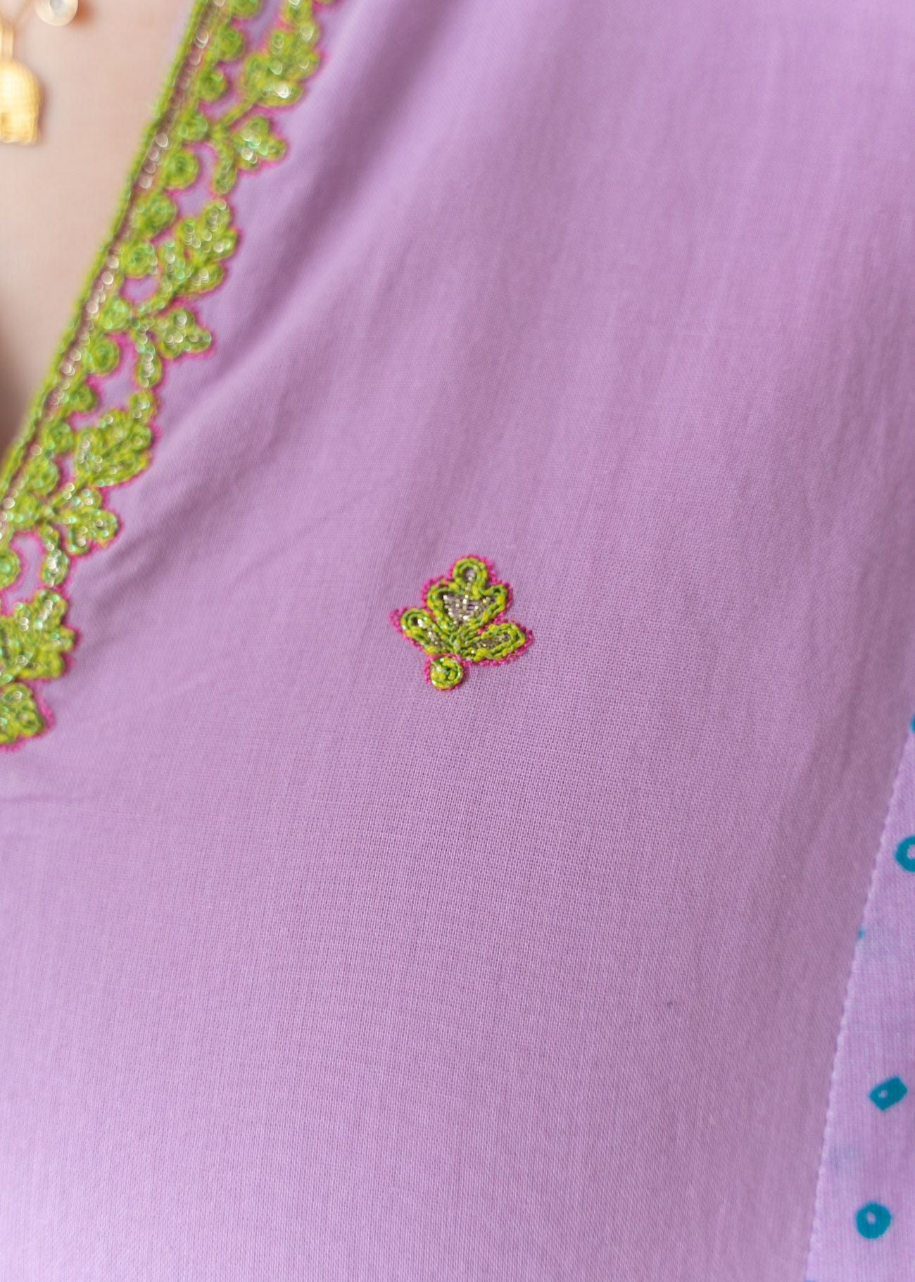 Printed Dress With Dori Embroidery