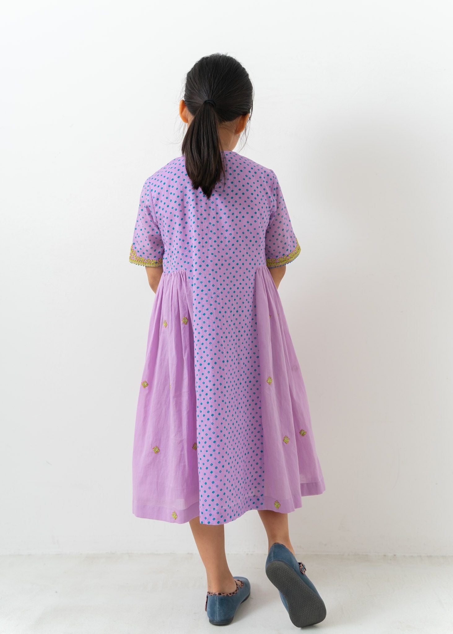 Printed Kids Dress With Dori Embroidery