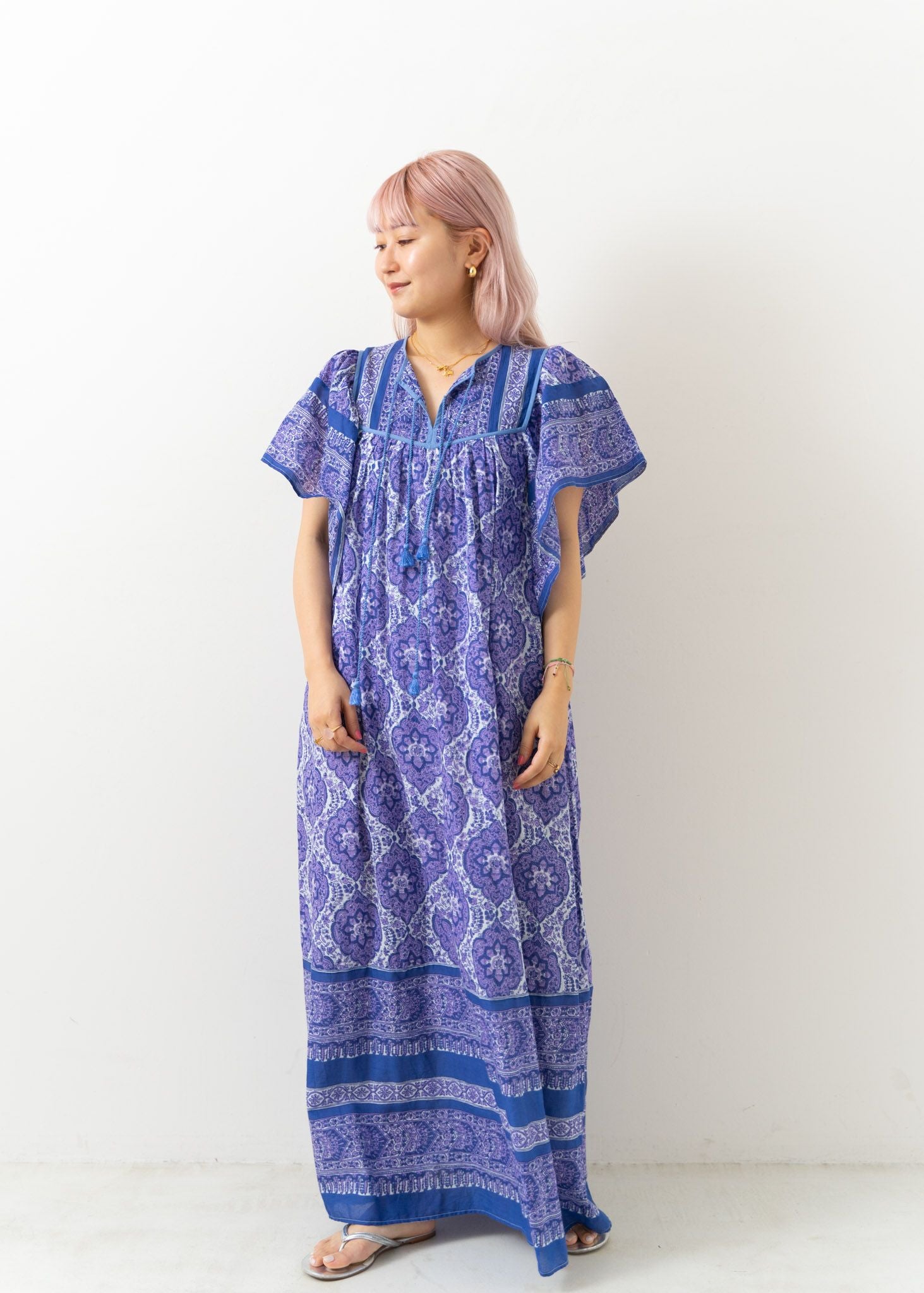 Cotton Voile Arabesque Print Flare Sleeve Dress | Pasand by ne 