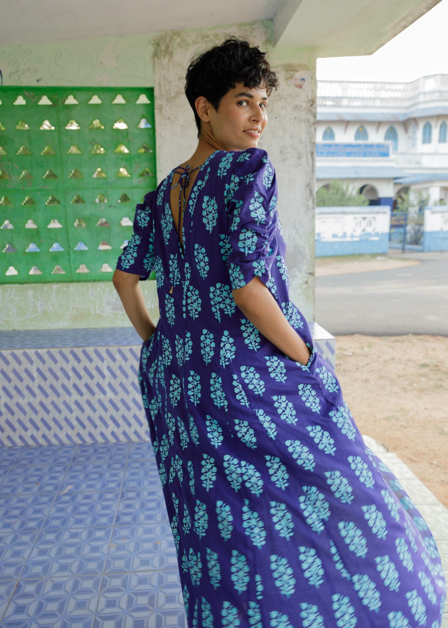 Ethnic Combination Print Gather Sleeve Dress | Pasand by ne 