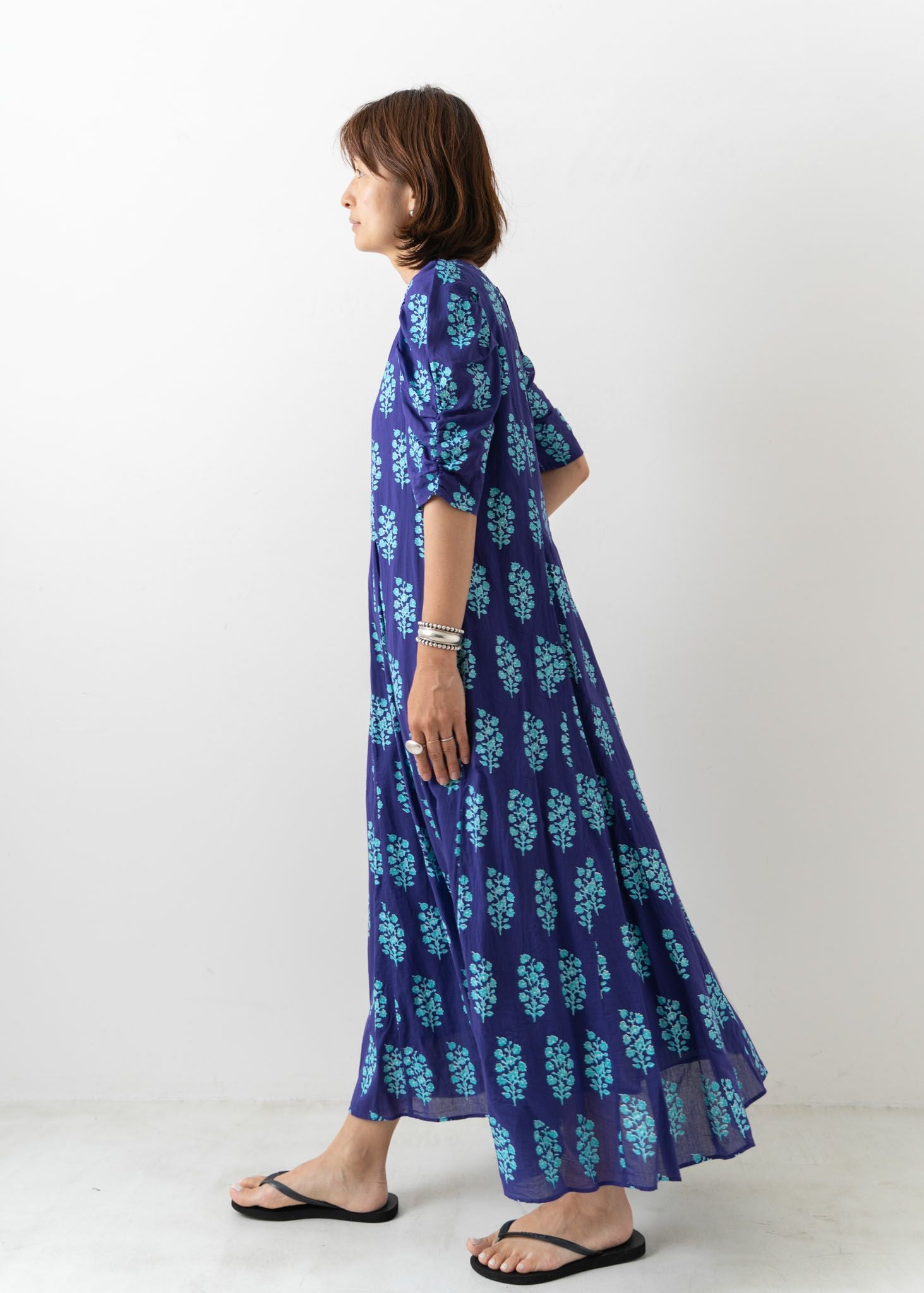 Ethnic Combination Print Gather Sleeve Dress