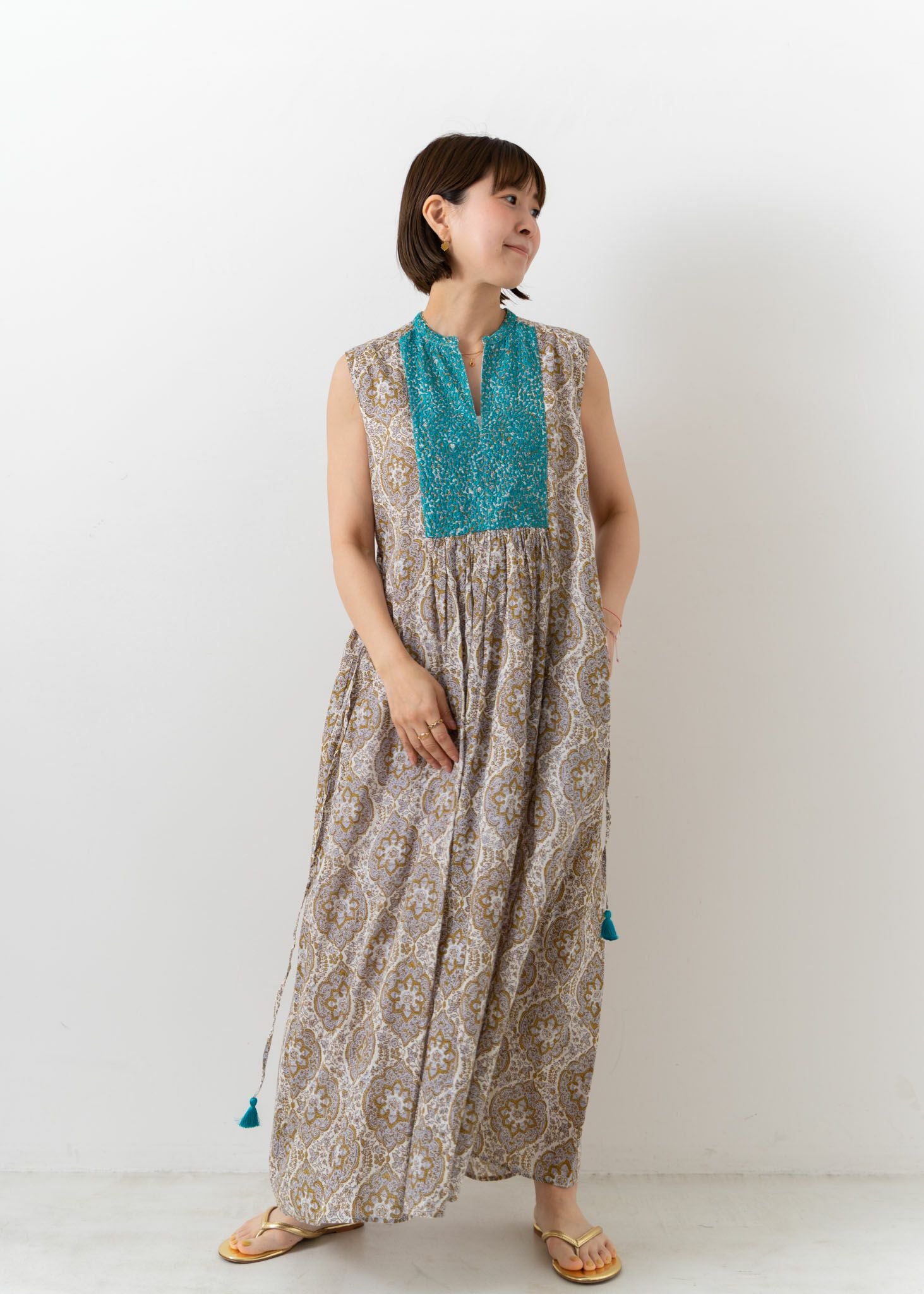 Cotton Voile Arabesque Print Sleeveless Dress | Pasand by ne 