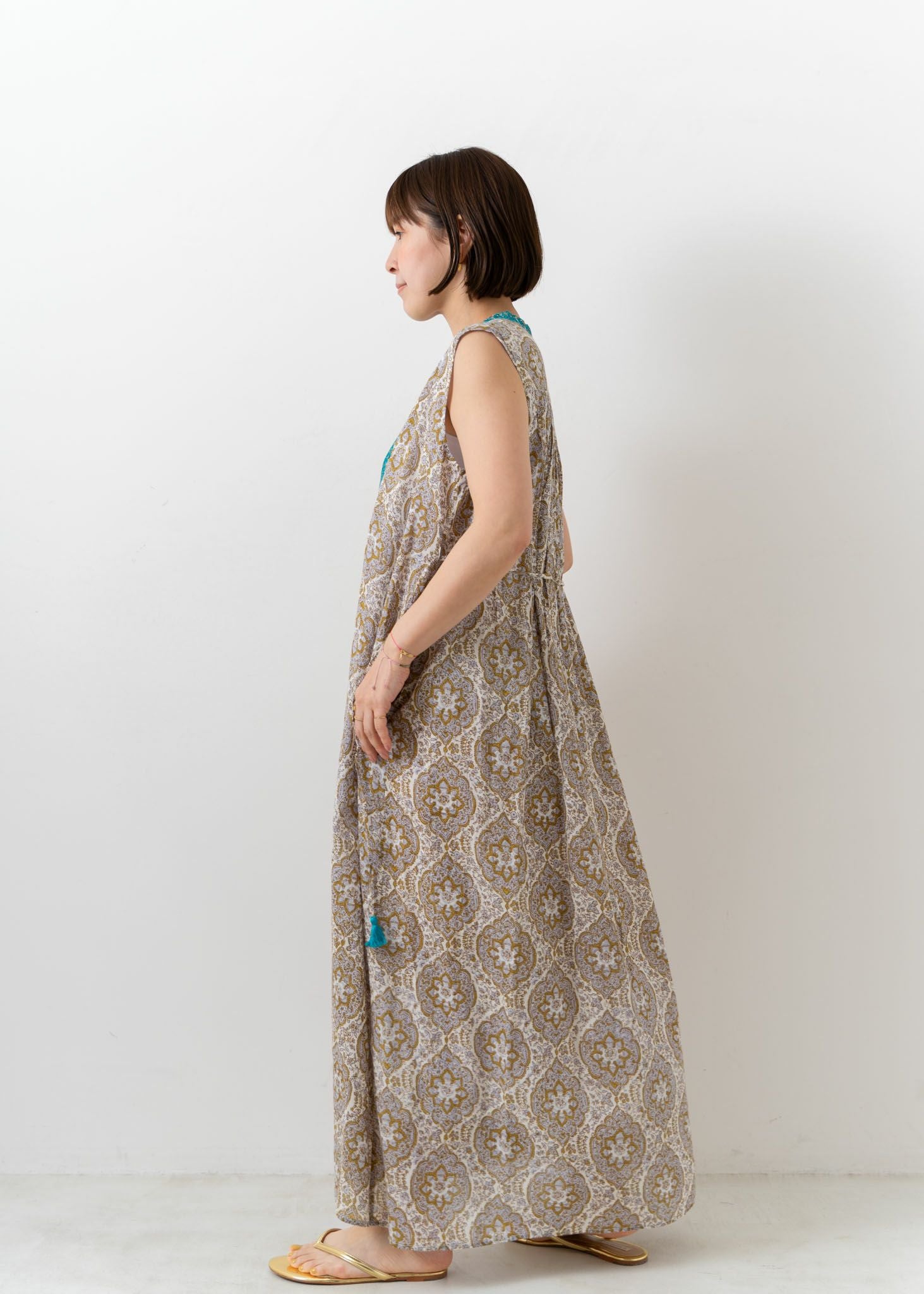 Cotton Voile Arabesque Print Sleeveless Dress | Pasand by ne 