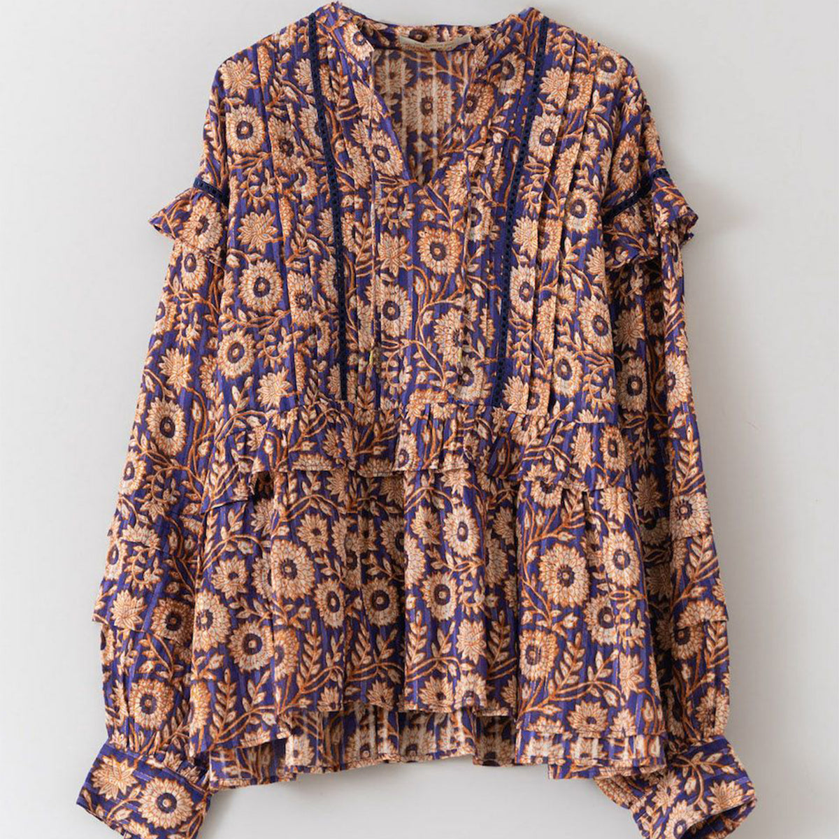 Cotton Lurex Stripe Flower Print Blouse | Pasand by ne Quittez pas  