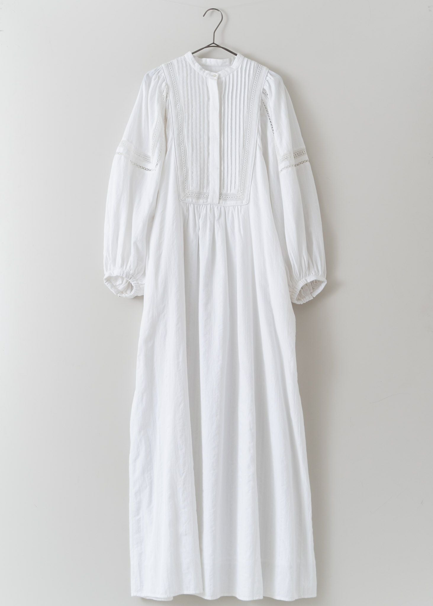 Cotton Dobby Stripe Square Lace Dress - ワンピース