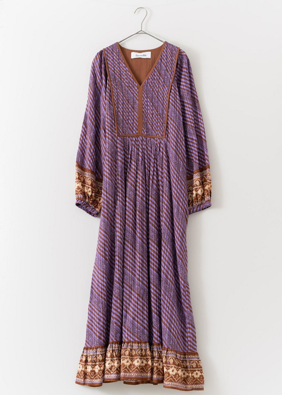 Cotton Stripe Ethnic Print Dress