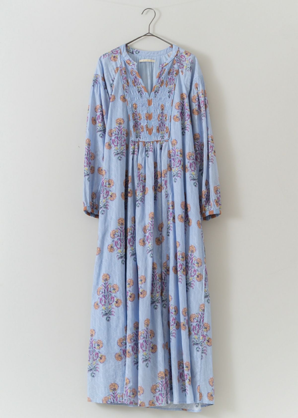 【再入荷】Cotton Jacquard Marigold Print Shirring Dress