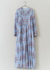 Cotton Jacquard Marigold Print Shirring Dress