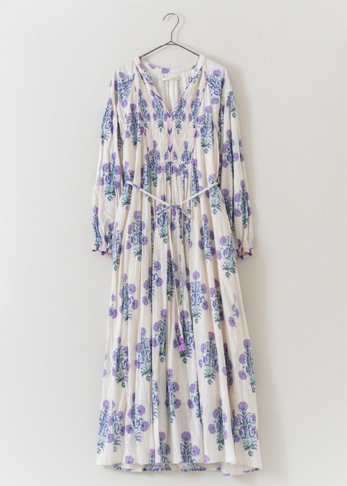 【再入荷】Cotton Jacquard Marigold Print Shirring Dress