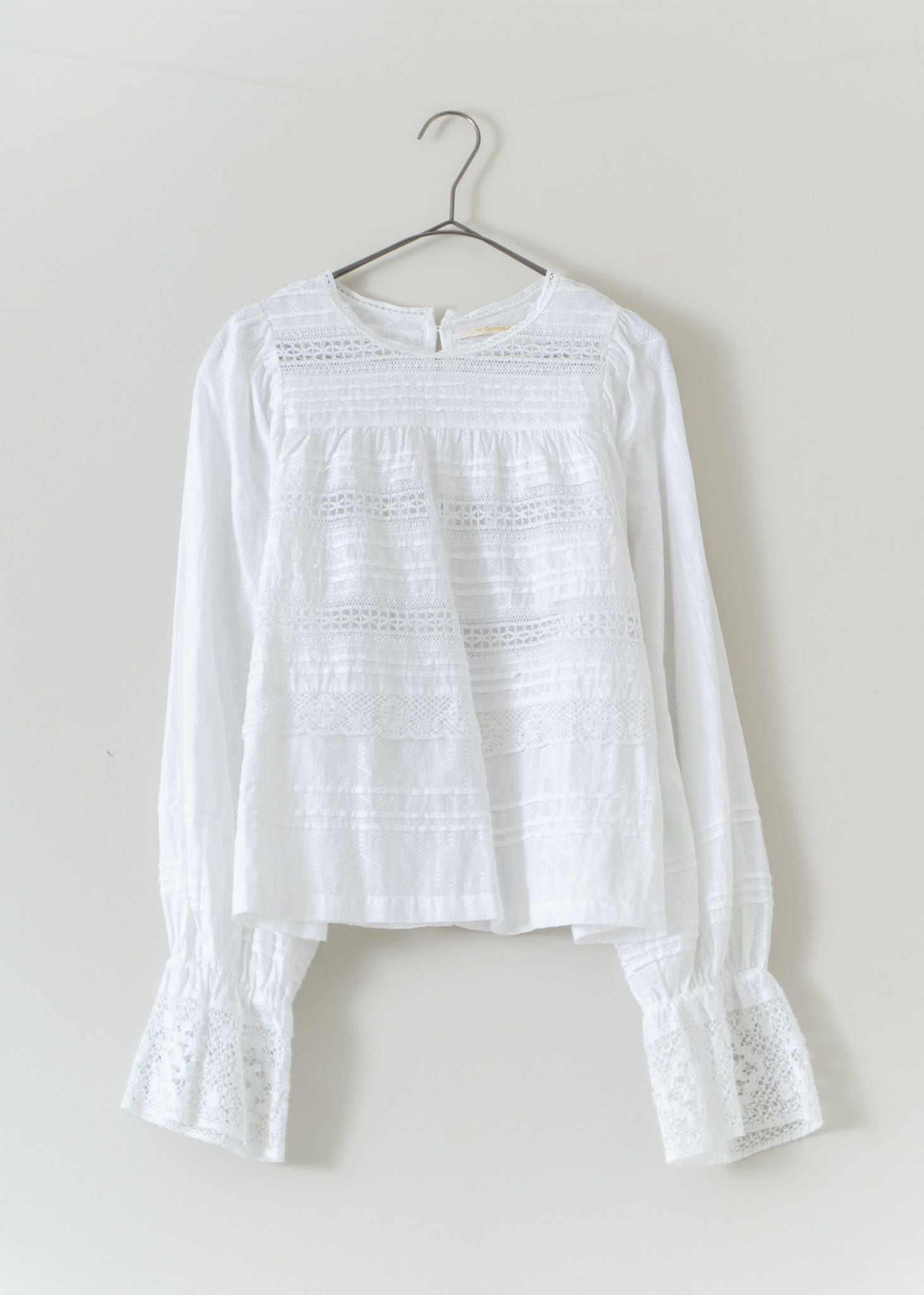 Cotton Dobby Pintuck & Lace Blouse