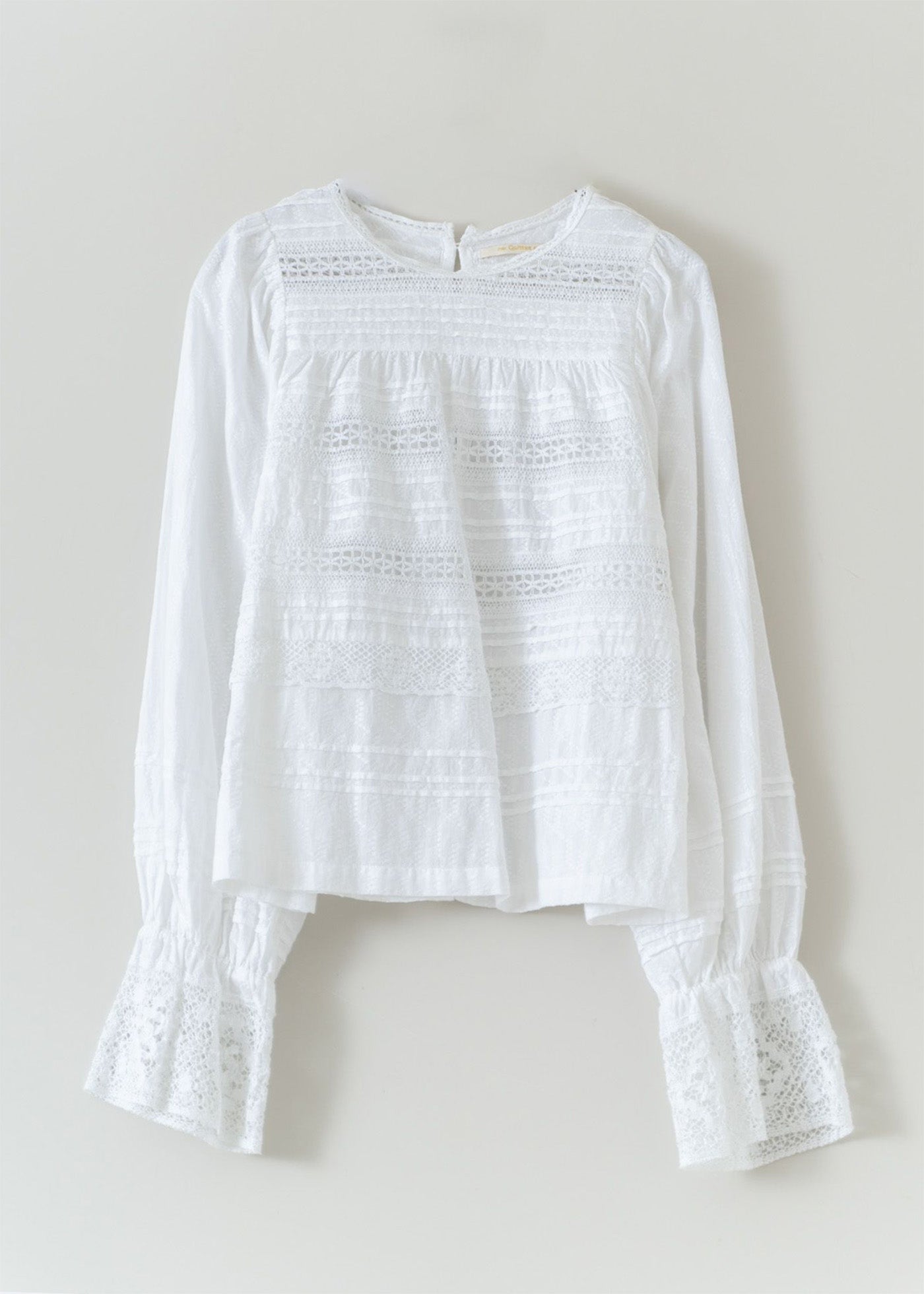 Cotton Dobby Pintuck & Lace Blouse