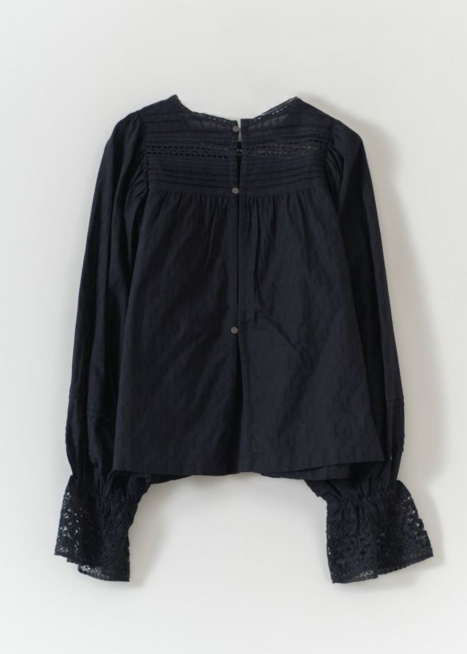 Cotton Dobby Pintuck & Lace Blouse