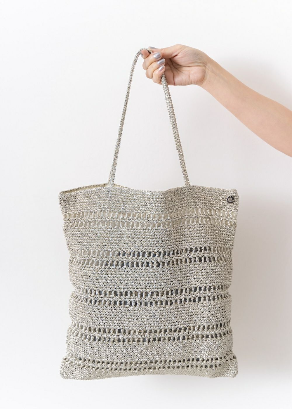 Metallic Macrame Tote Bag