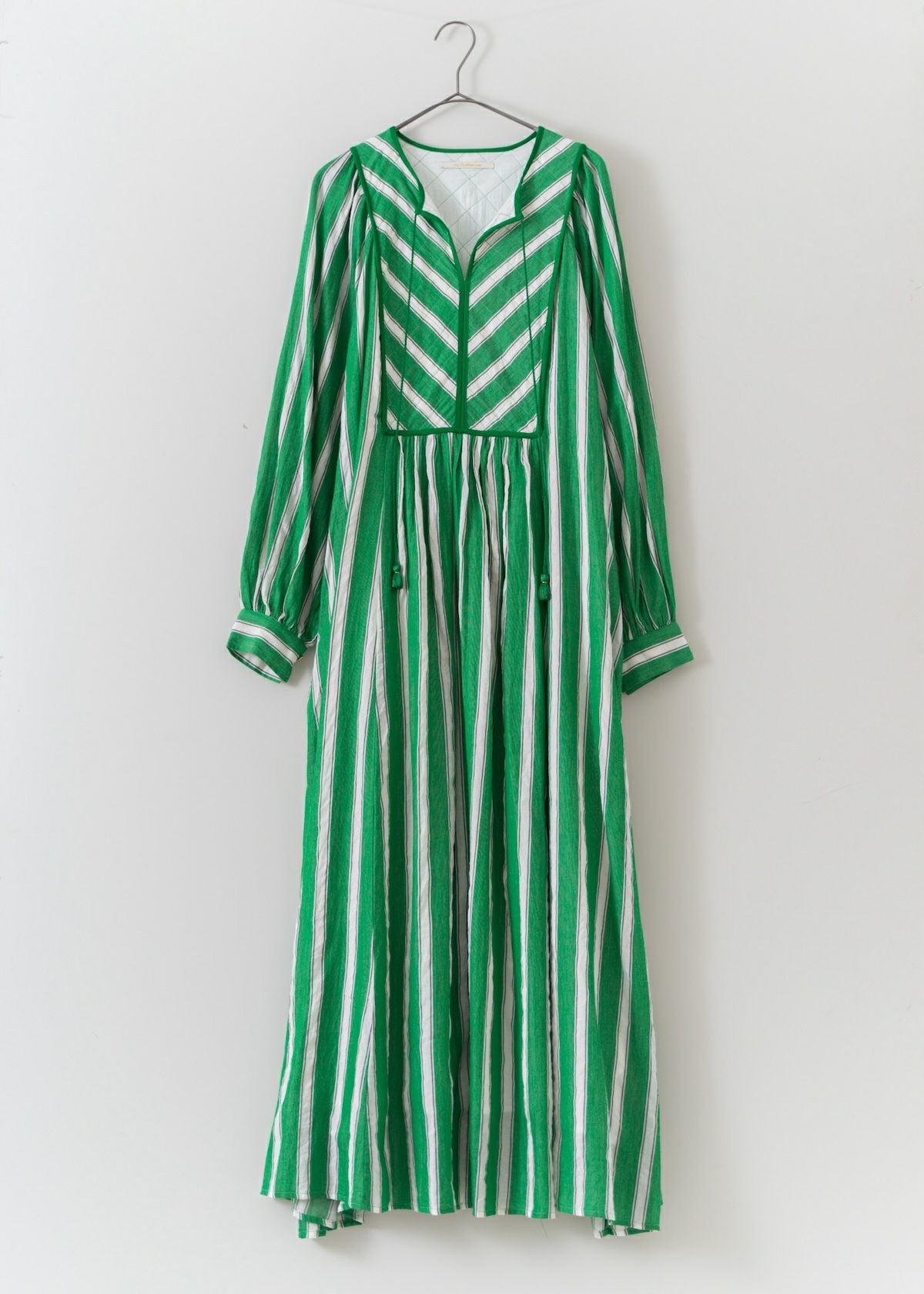 【Green / Mサイズ予約受付中】Cotton Voile Stripe Gather Dress