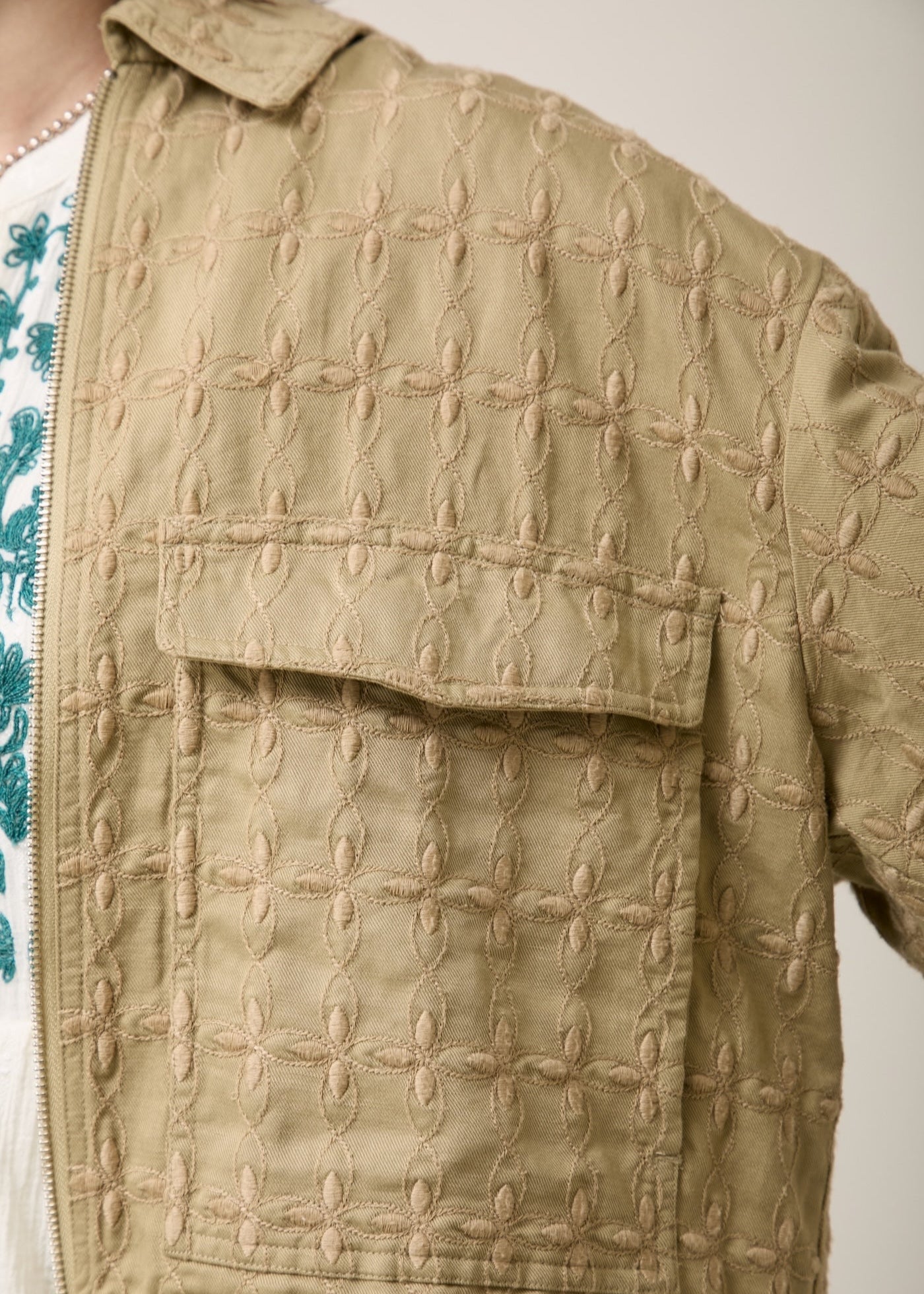 Cotton Linen Twill Flower Embroidery Jacket