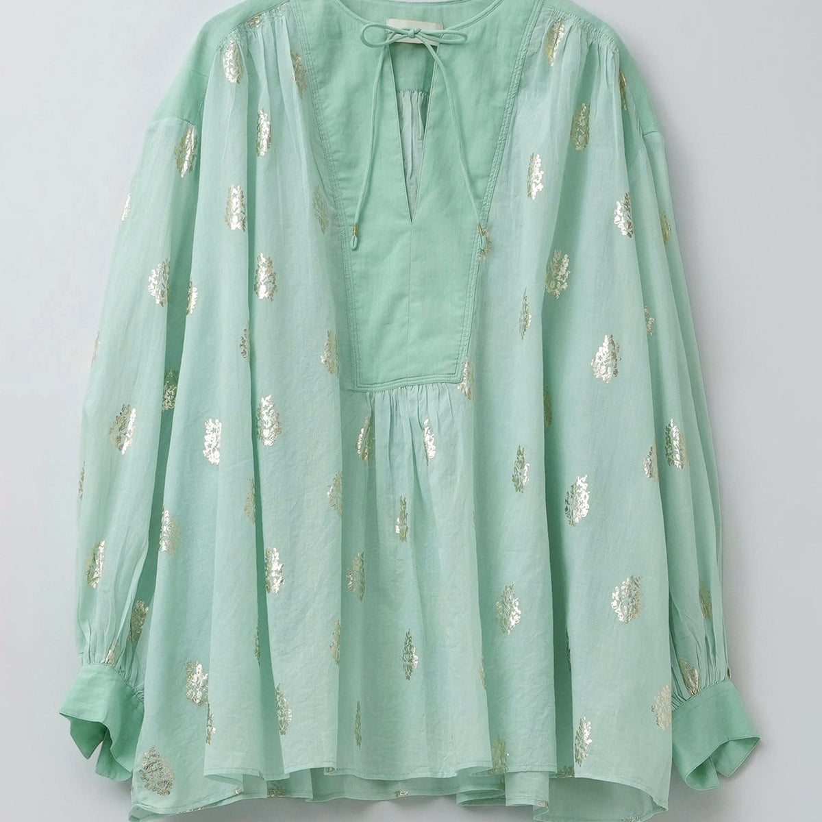 Cotton Voile Foil Flower Print Gather Blouse | Pasand by ne 
