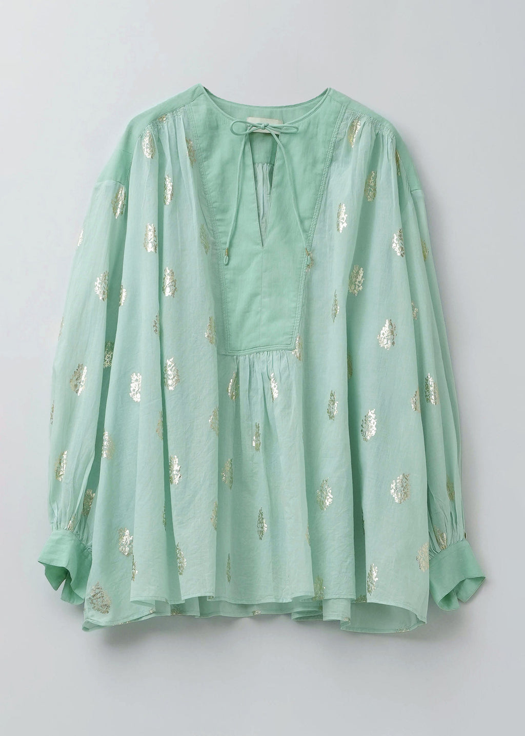 Cotton Voile Foil Flower Print Gather Blouse | Pasand by ne 