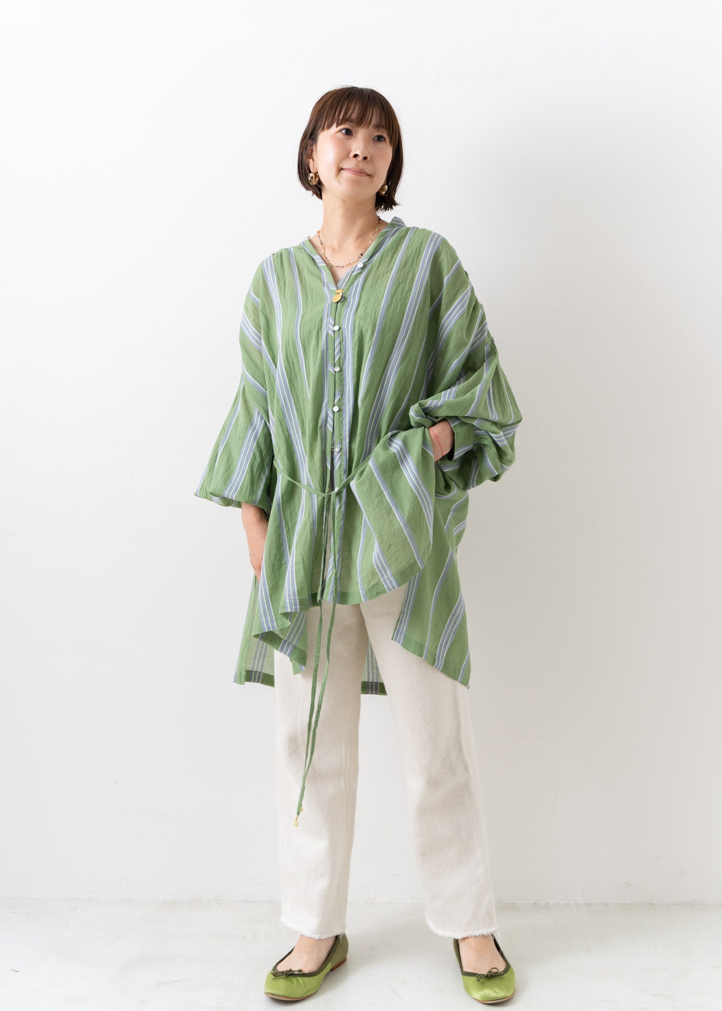 Cotton Voile Stripe Gather Blouse | Pasand by ne Quittez pas