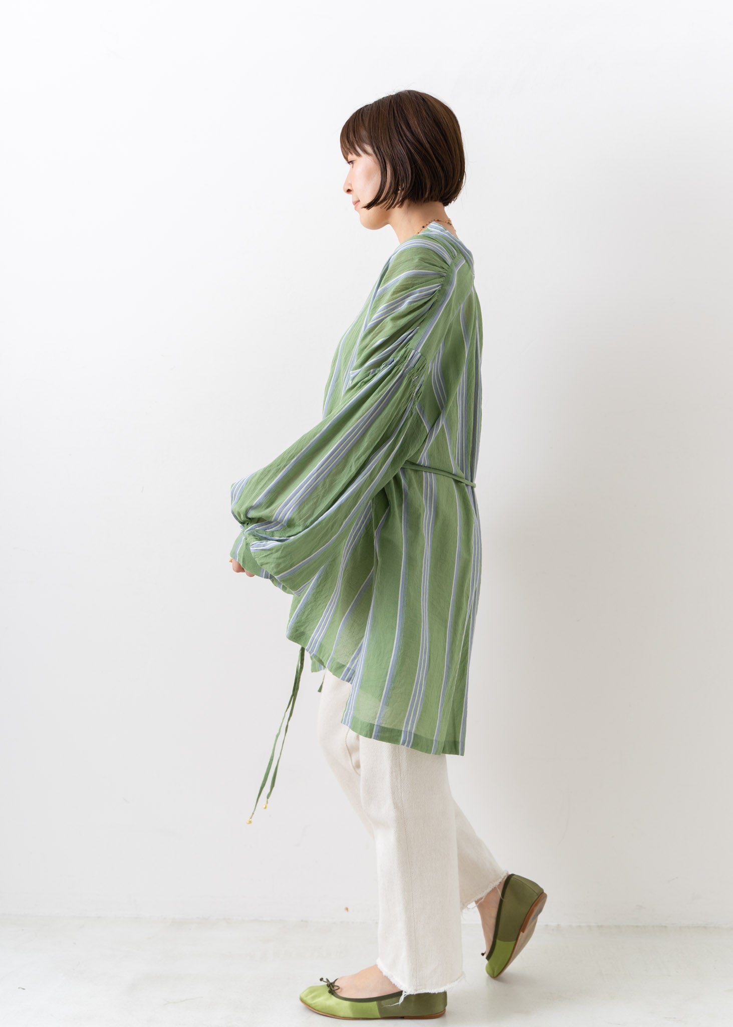 Cotton Voile Stripe Gather Blouse | Pasand by ne Quittez pas 