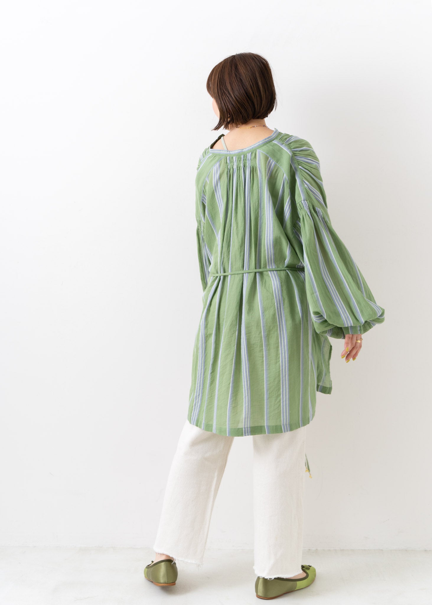 Cotton Voile Stripe Gather Blouse | Pasand by ne Quittez pas