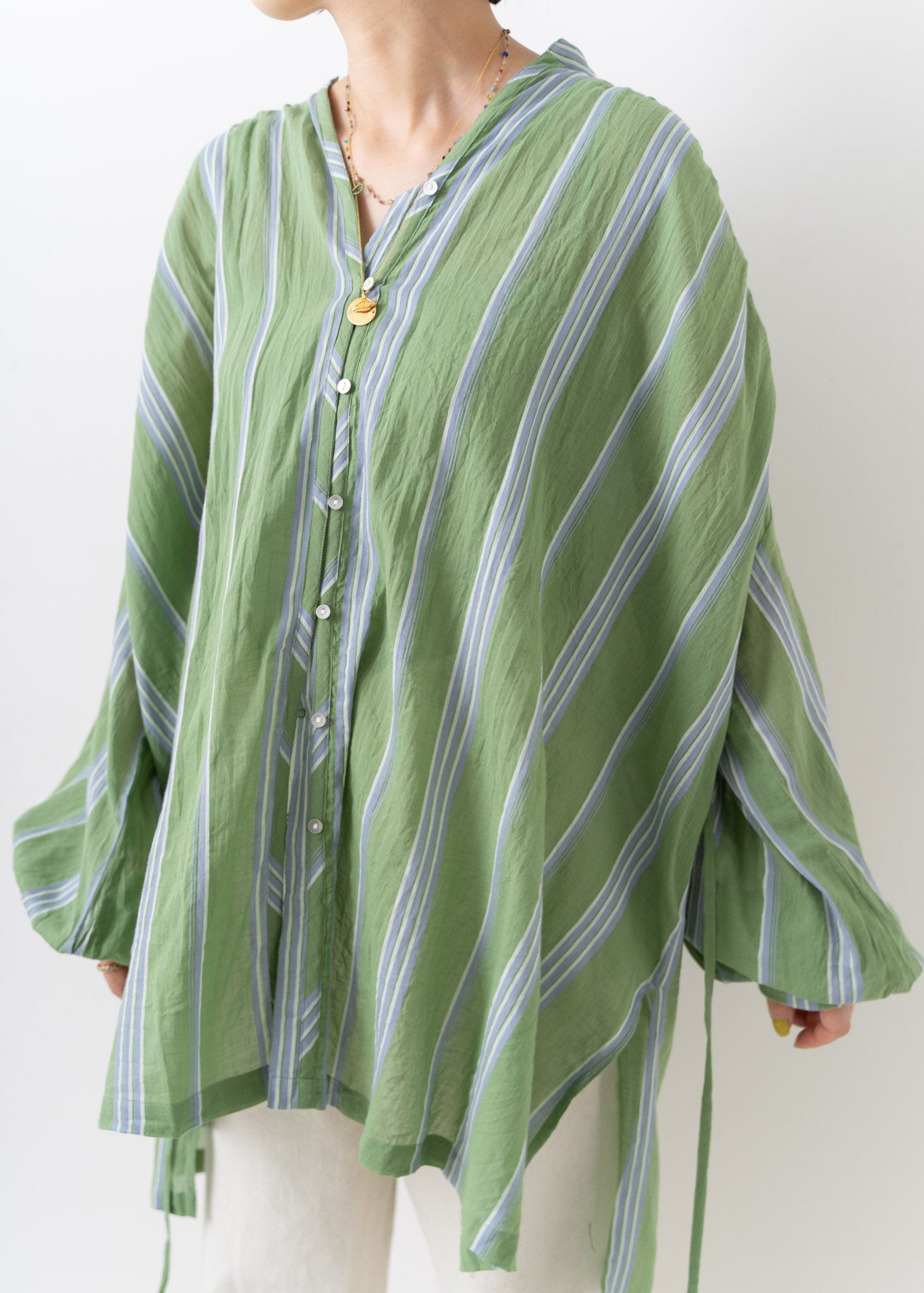 Cotton Voile Stripe Gather Blouse | Pasand by ne Quittez pas