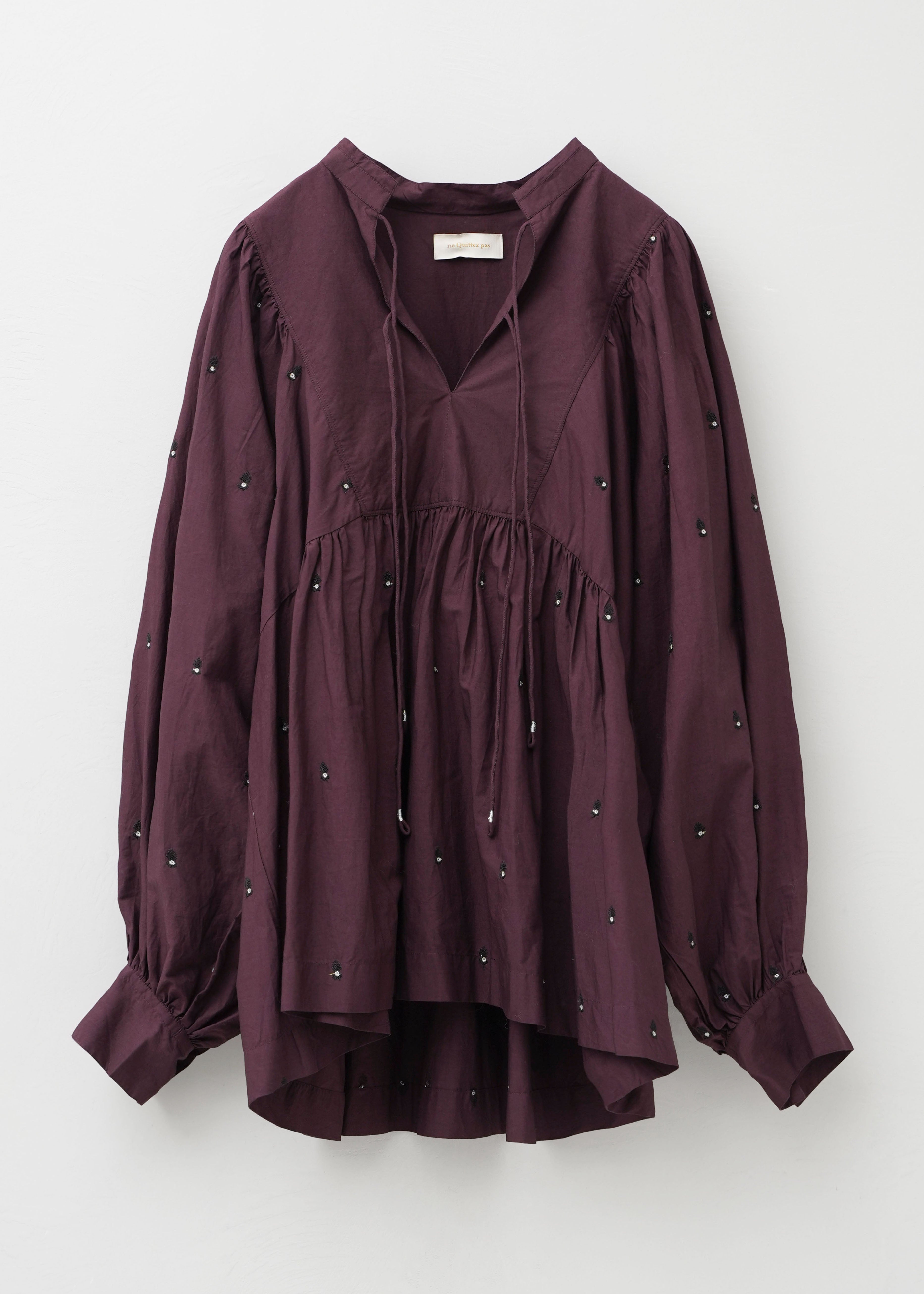 【9/2 10時発売】Fine Poplin Bindi Embroidery Gather Blouse