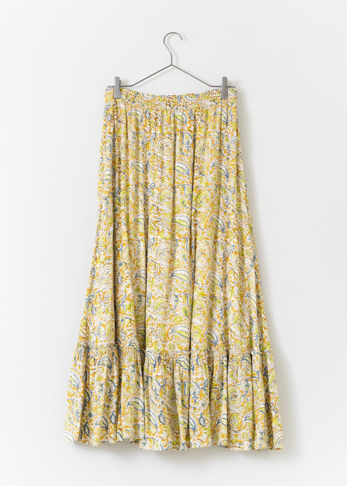 Rayon Jacquard Paisley Print Tiered Skirt