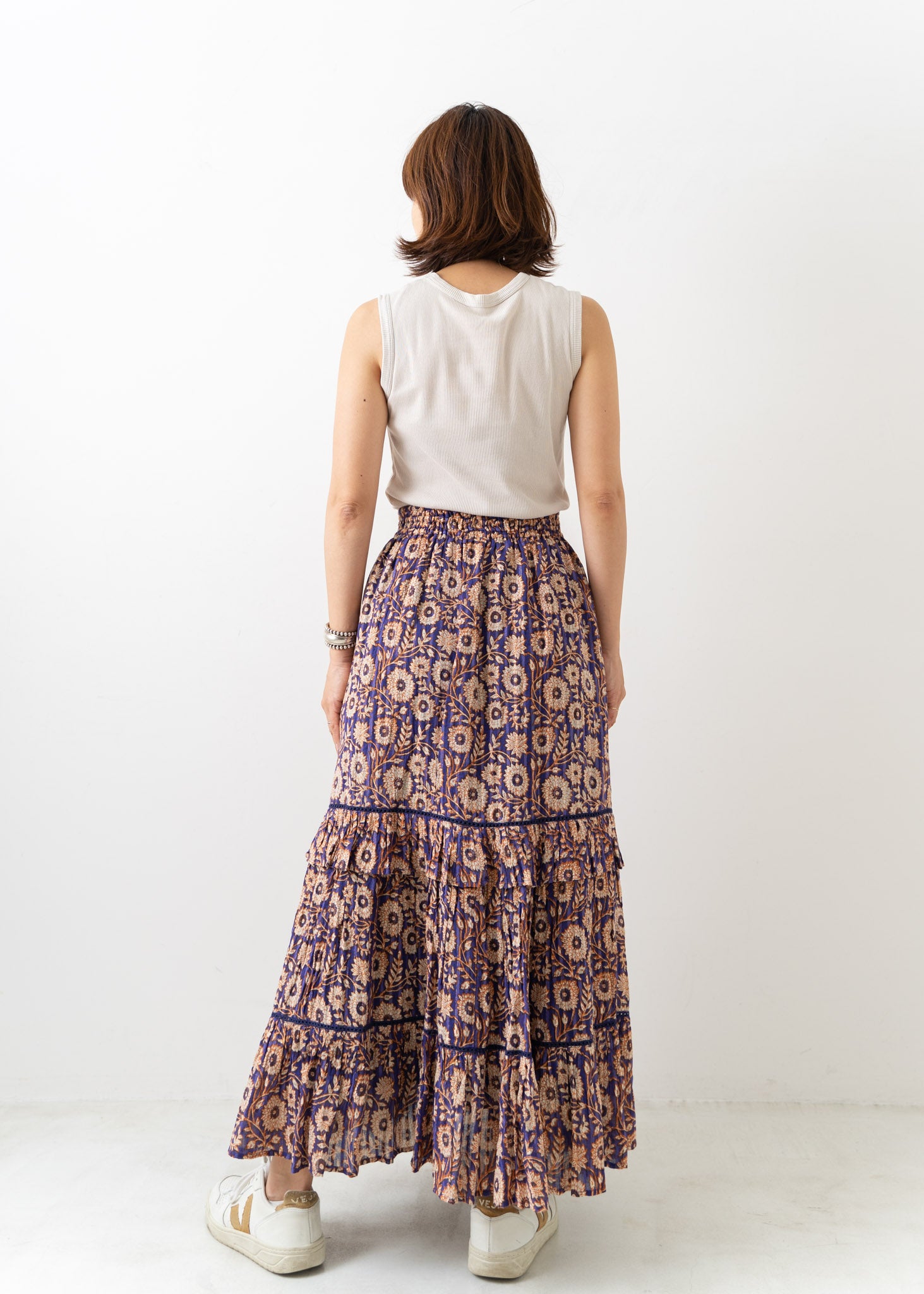 Cotton Lurex Flower Print Skirt