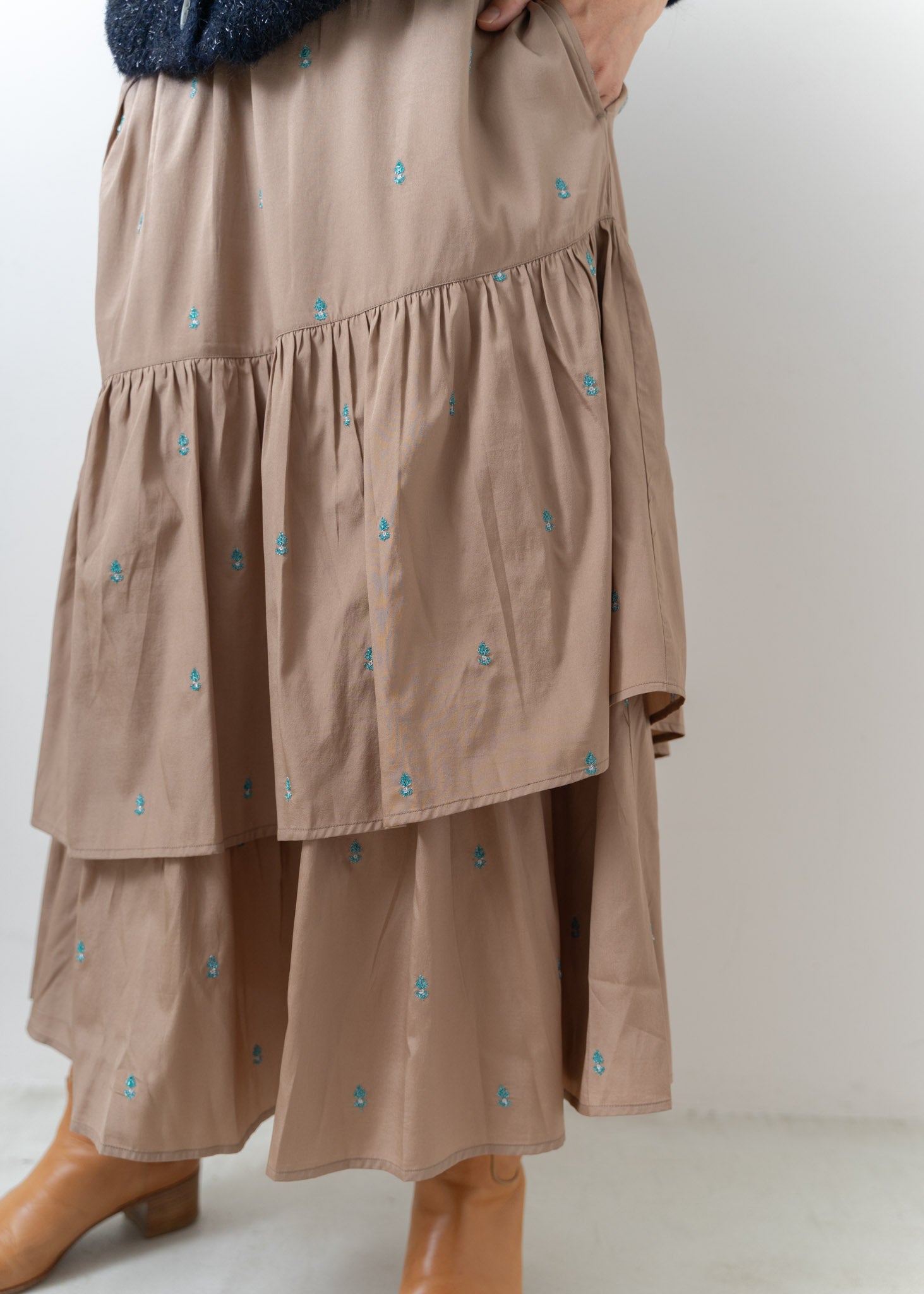 Poly Dupion Embroidery Tiered Skirt