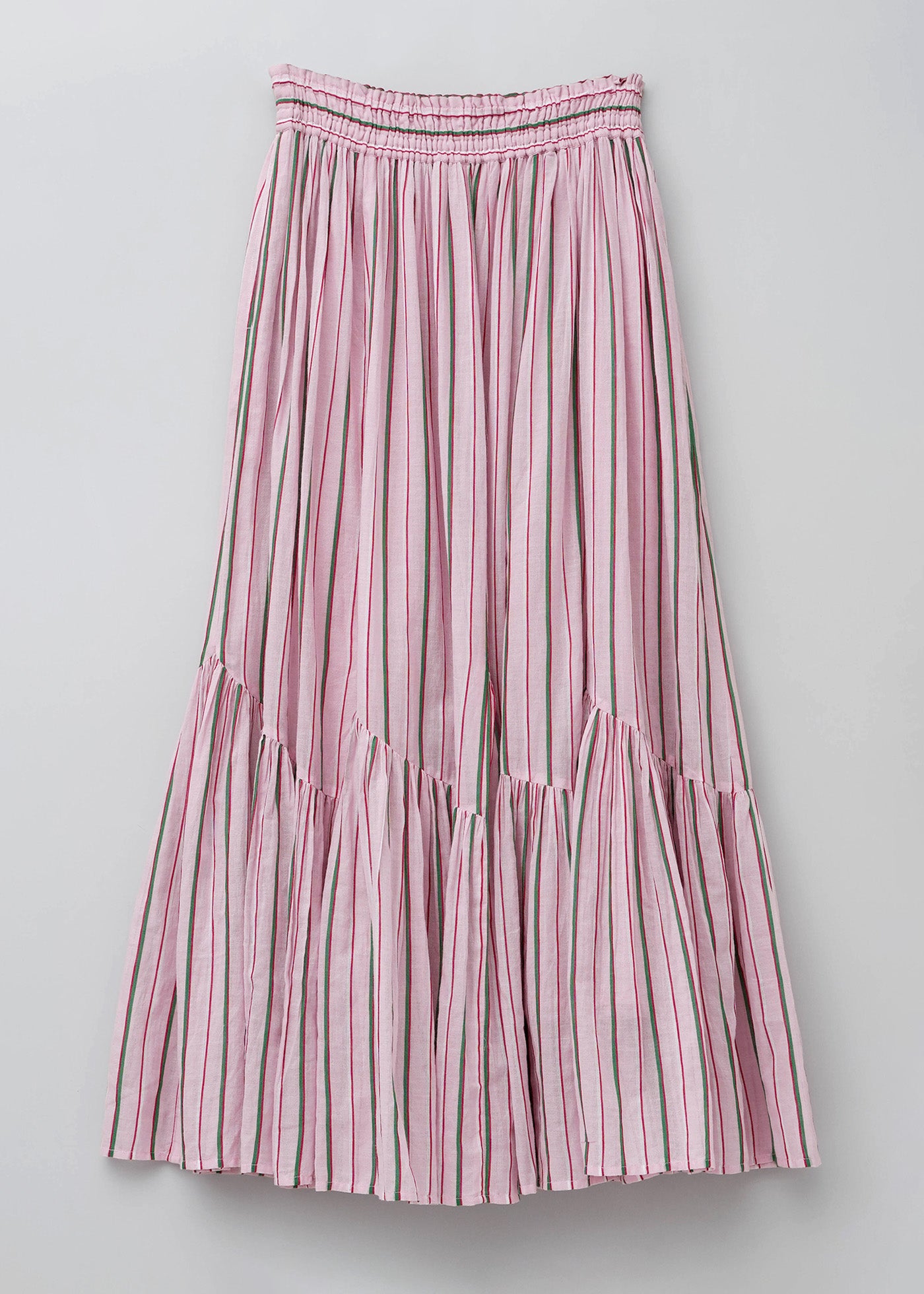 ヌキテパ　ピンクストライプスカート Cotton Voile Stripe Slant Panel Skirt | Pasand by ne Quittez pas