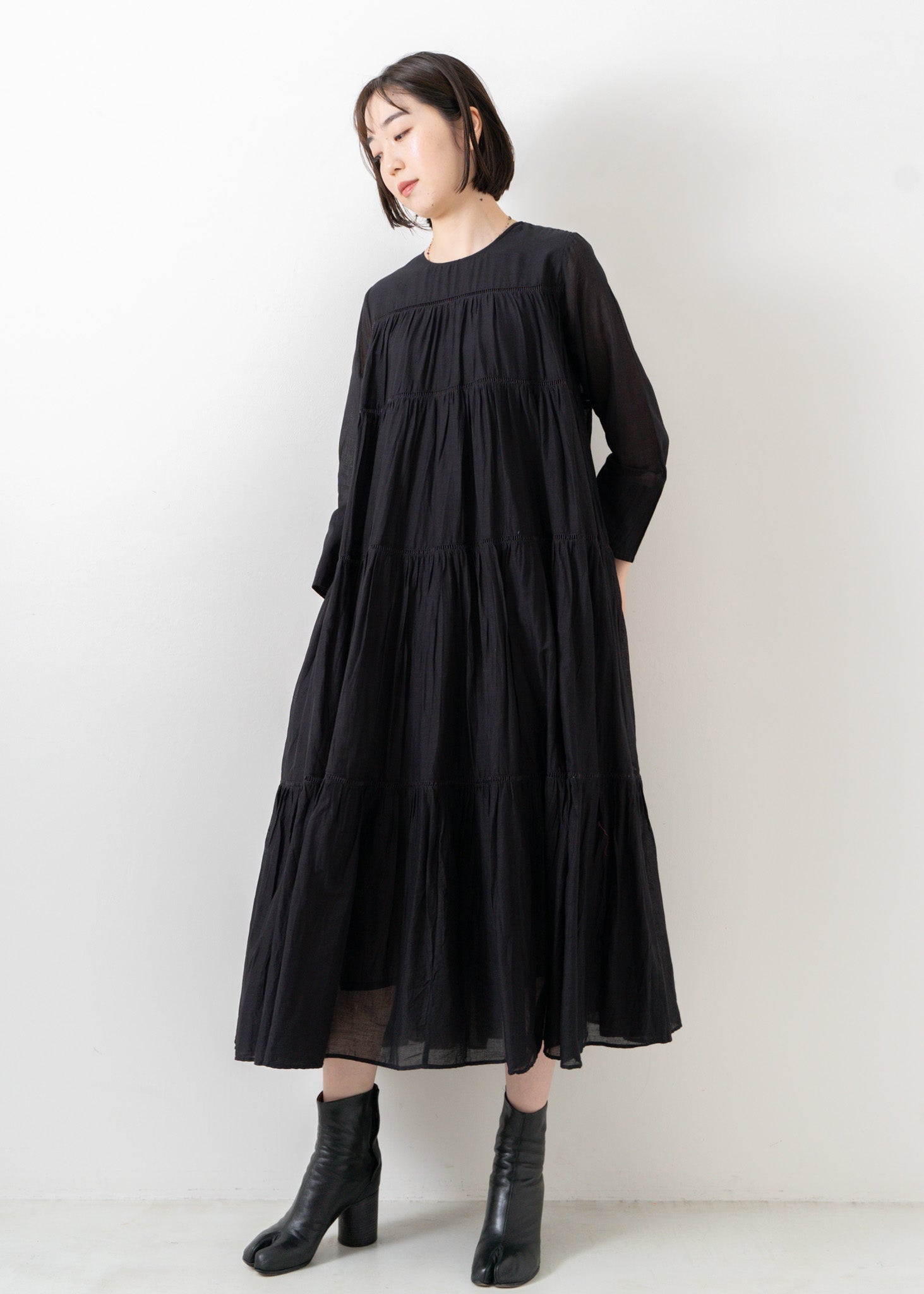 Cotton Voile Tiered Maxi Dress Black | Pasand by ne Quittez pas 