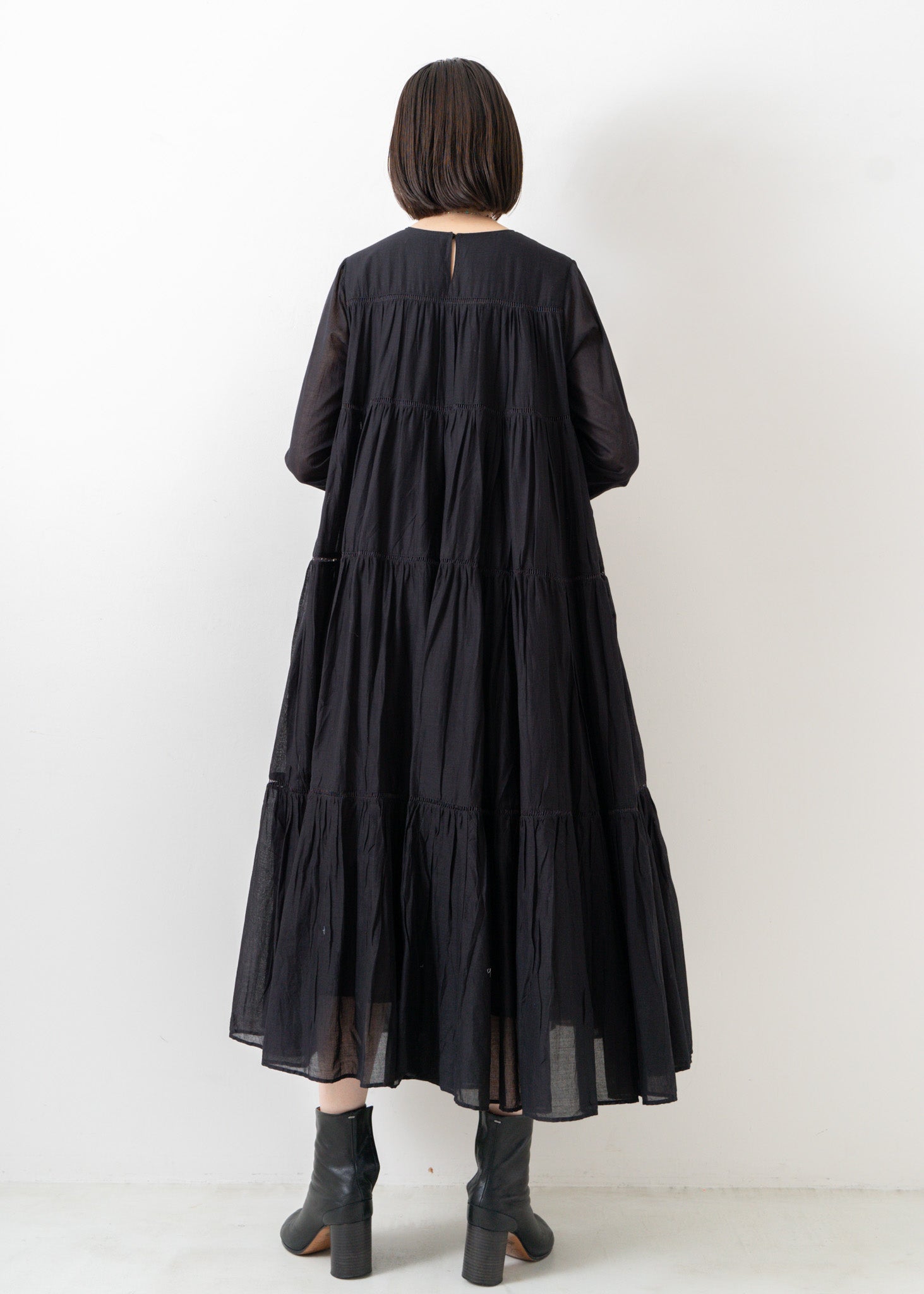 Cotton Voile Tiered Maxi Dress Black