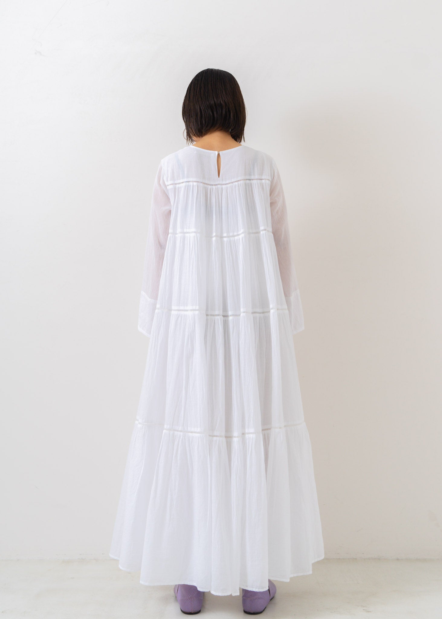 Cotton Voile Tiered Maxi Dress White
