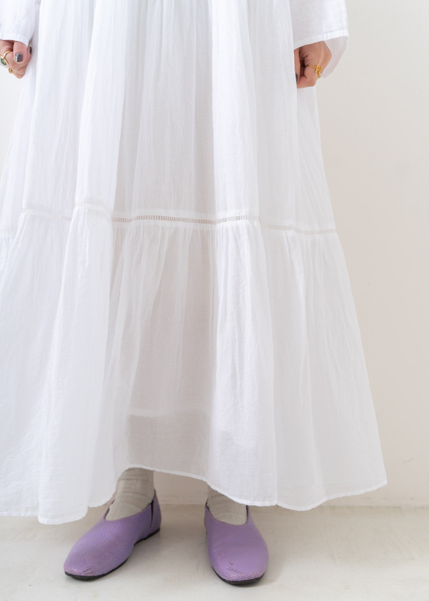 Cotton Voile Tiered Maxi Dress White