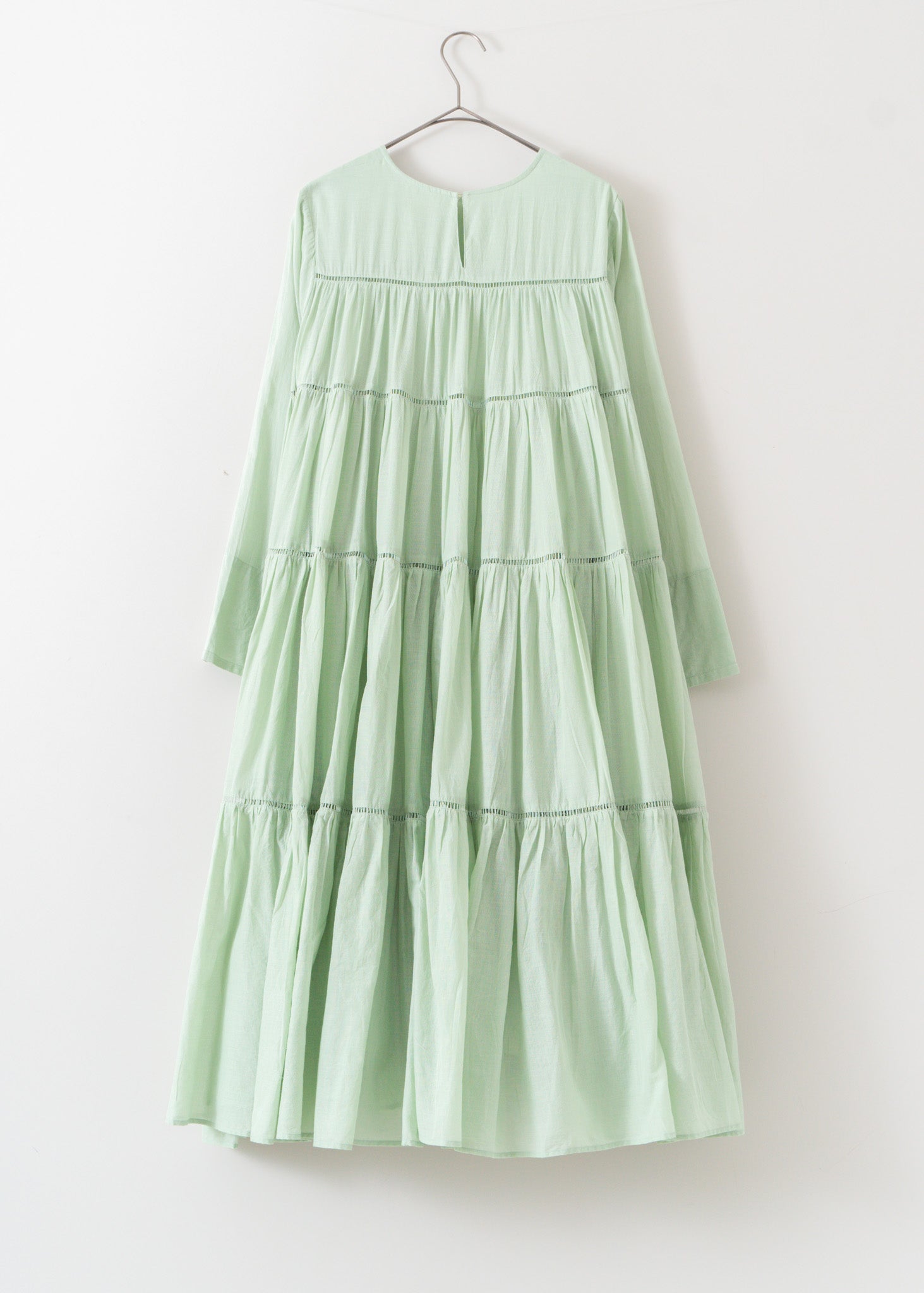 Cotton Voile Tiered Middle Length Dress Mint