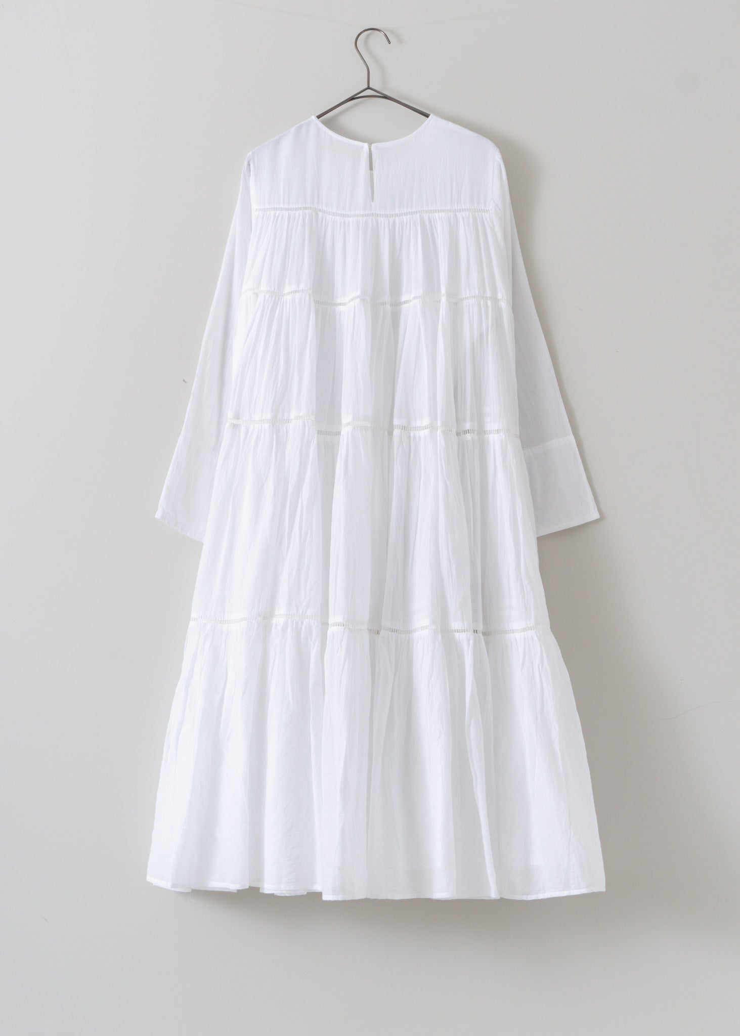 Cotton Voile Tiered Middle Length Dress White